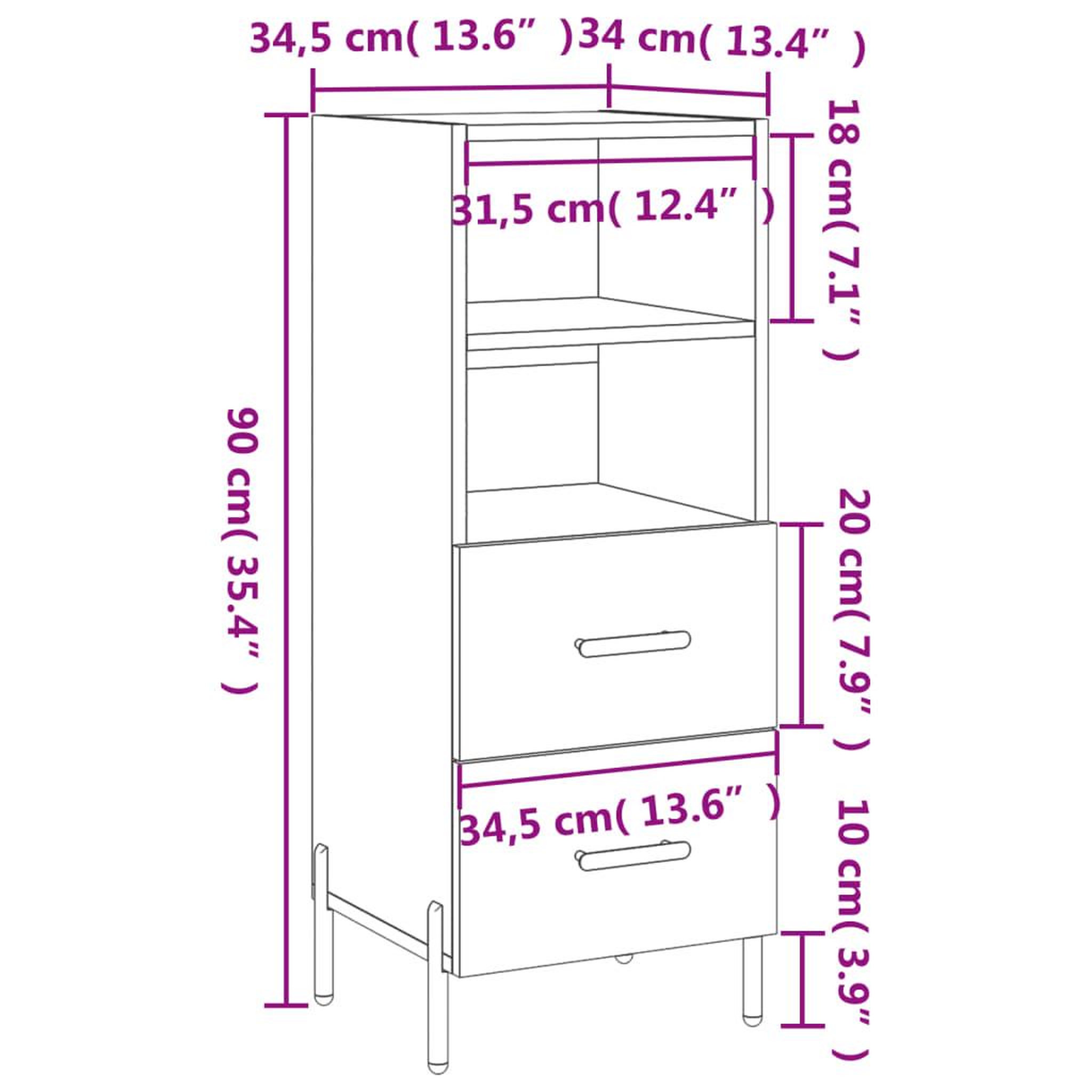Voir la diapositive 6 : VIDAXL Buffet Gris beton 34,5x34x90 cm Bois d'ingenierie