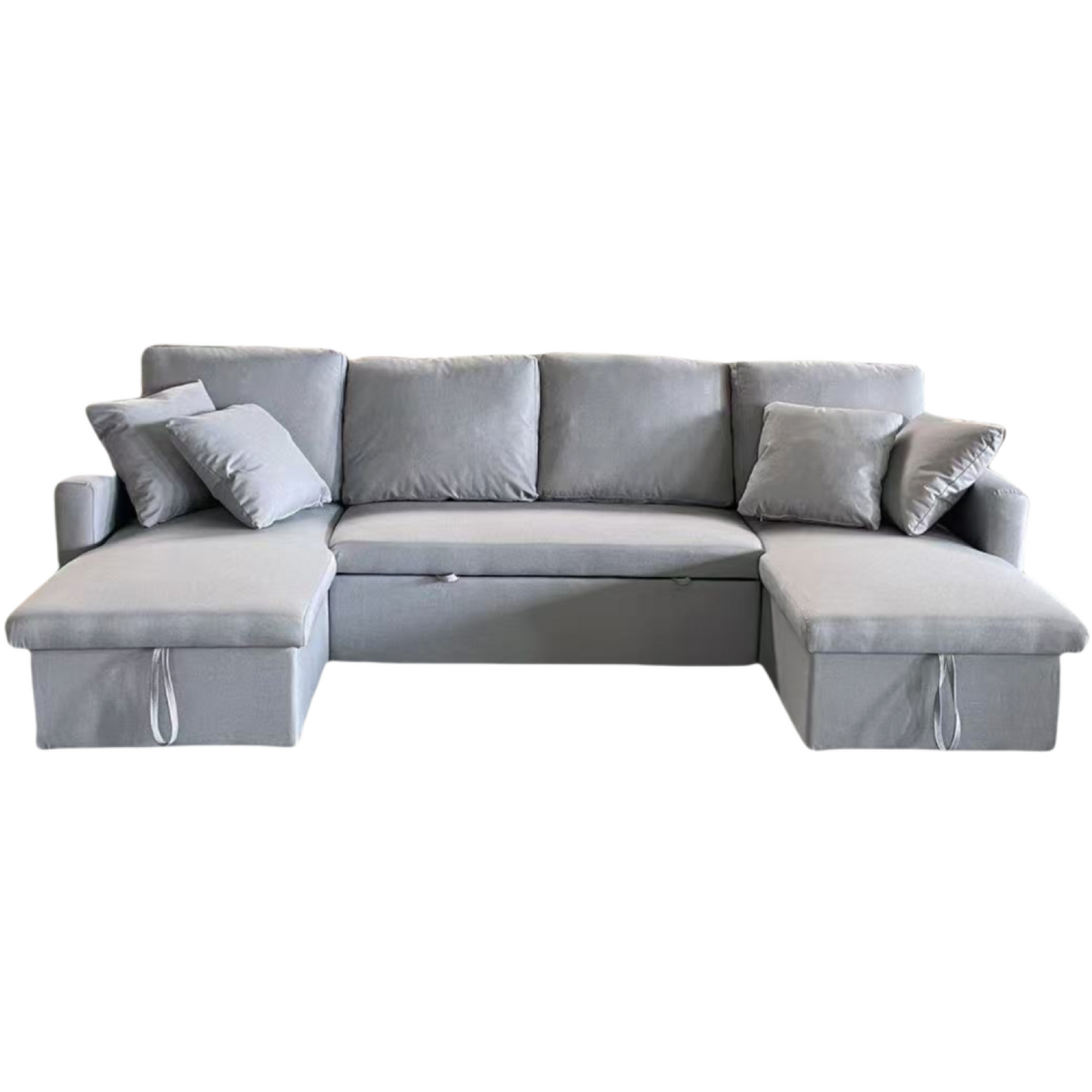 CONCEPT USINE Canapé panoramique convertible 4 places en tissu avec coffre - gris clair MAHÉ