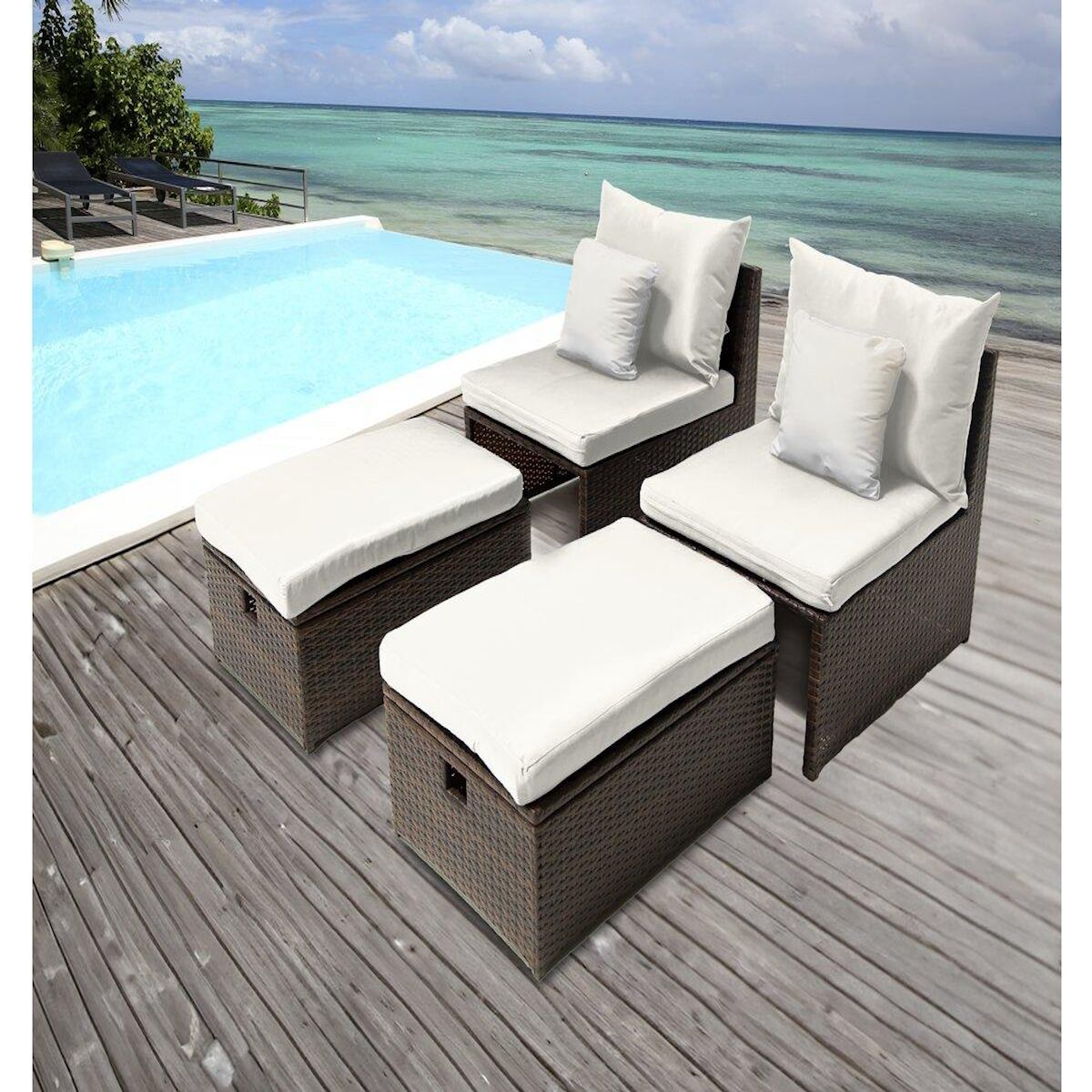 Habitat et Jardin Lot de 2 fauteuils de jardin avec repose pieds et coffre  Farel - Beige/Marron