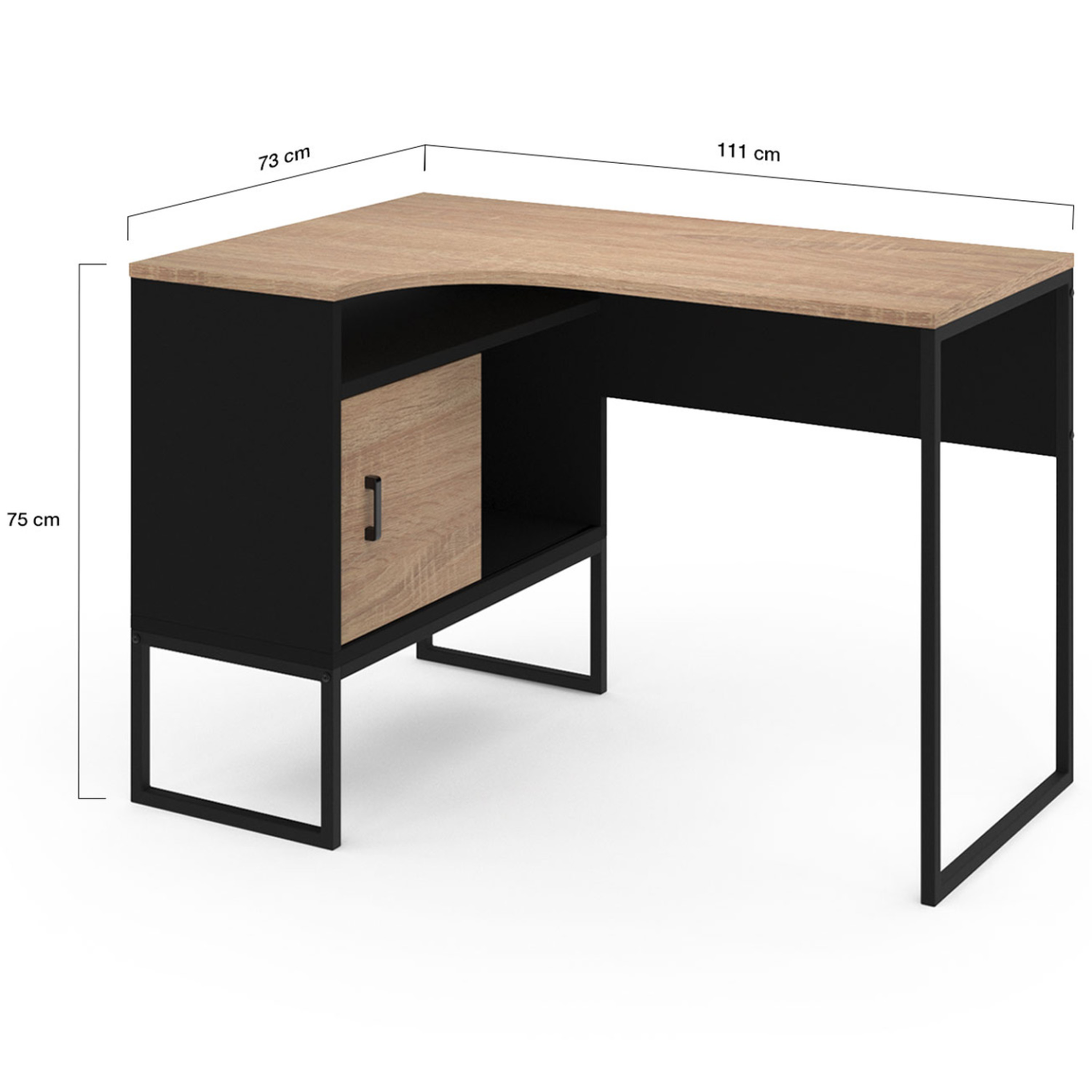 Voir la diapositive 5 : ID MARKET Bureau d'angle rob noir et façon hêtre niche de rangement et porte design industriel