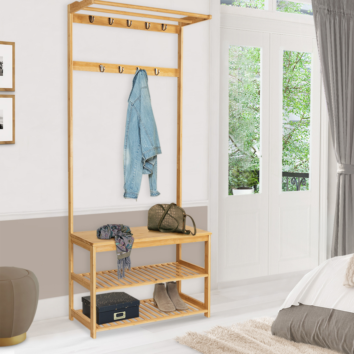 ID MARKET Vestiaire d'entrée bambou LANA portant à vêtements et chaussures