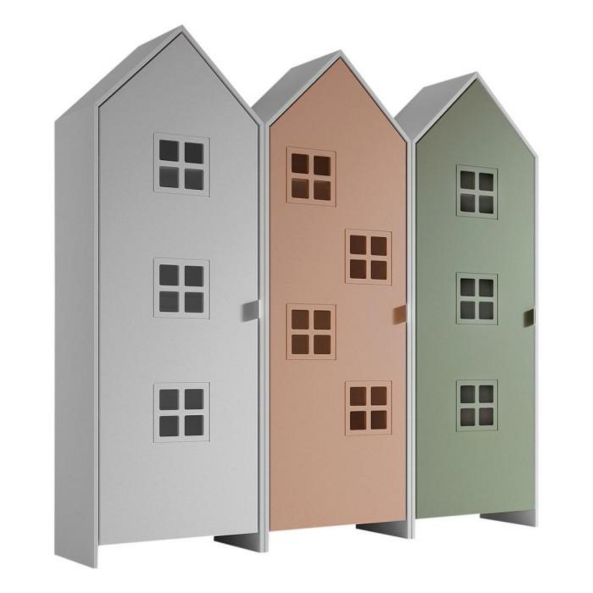 Paris Prix Pack - 3 Armoires Enfant  Casami Bruges  171cm Blanc, Rose & Vert