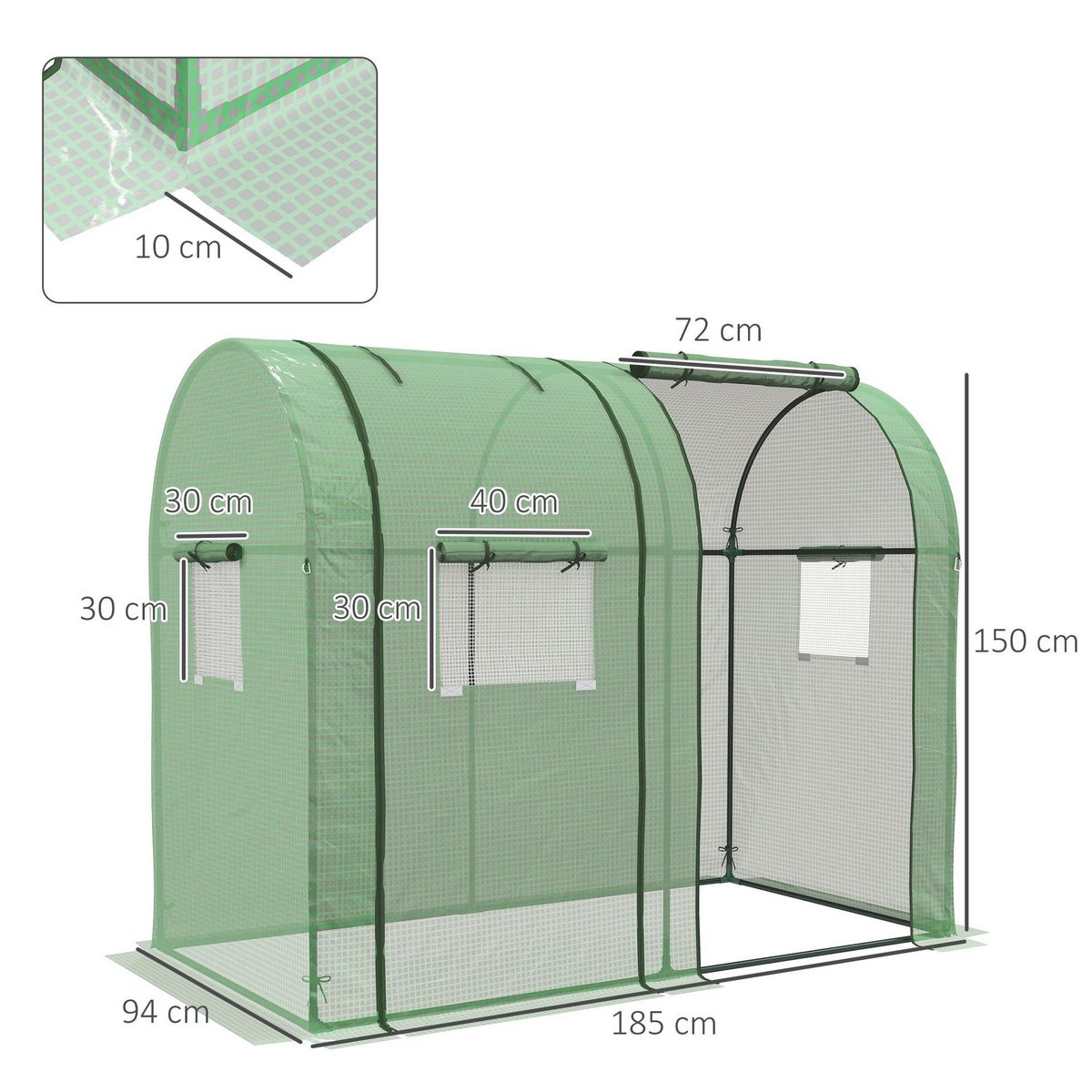 OUTSUNNY Serre de jardin 1,8 m² - 2 portes zippées 4 fenêtres - acier PE vert