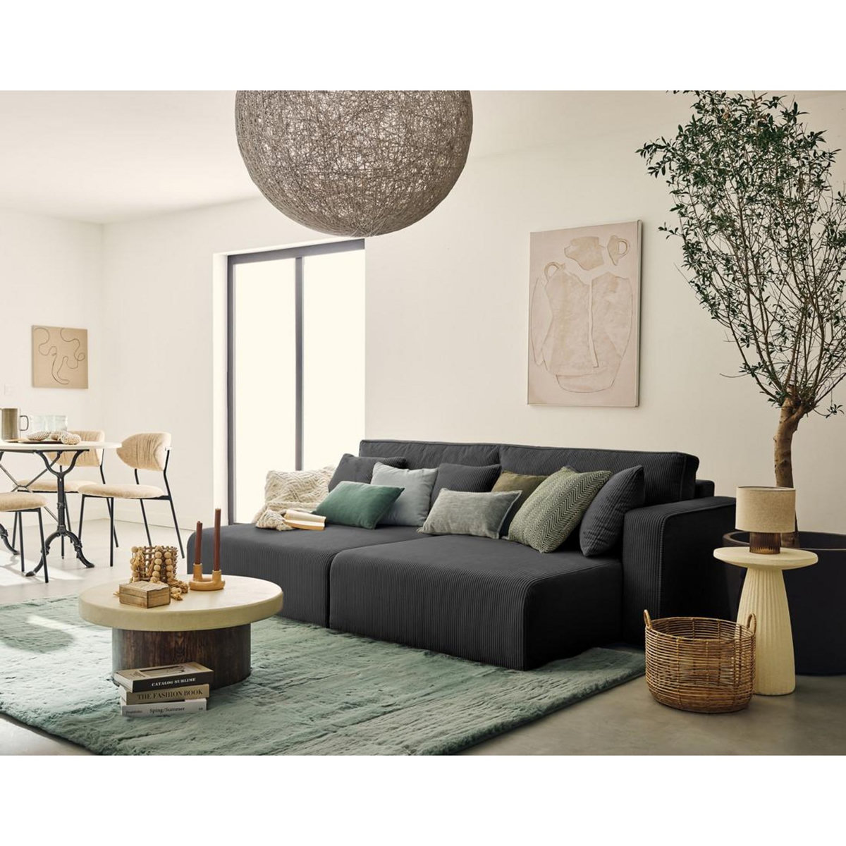 BEST MOBILIER Topaze - canapé droit 4 places avec double méridienne - assise profonde - en velours côtelé