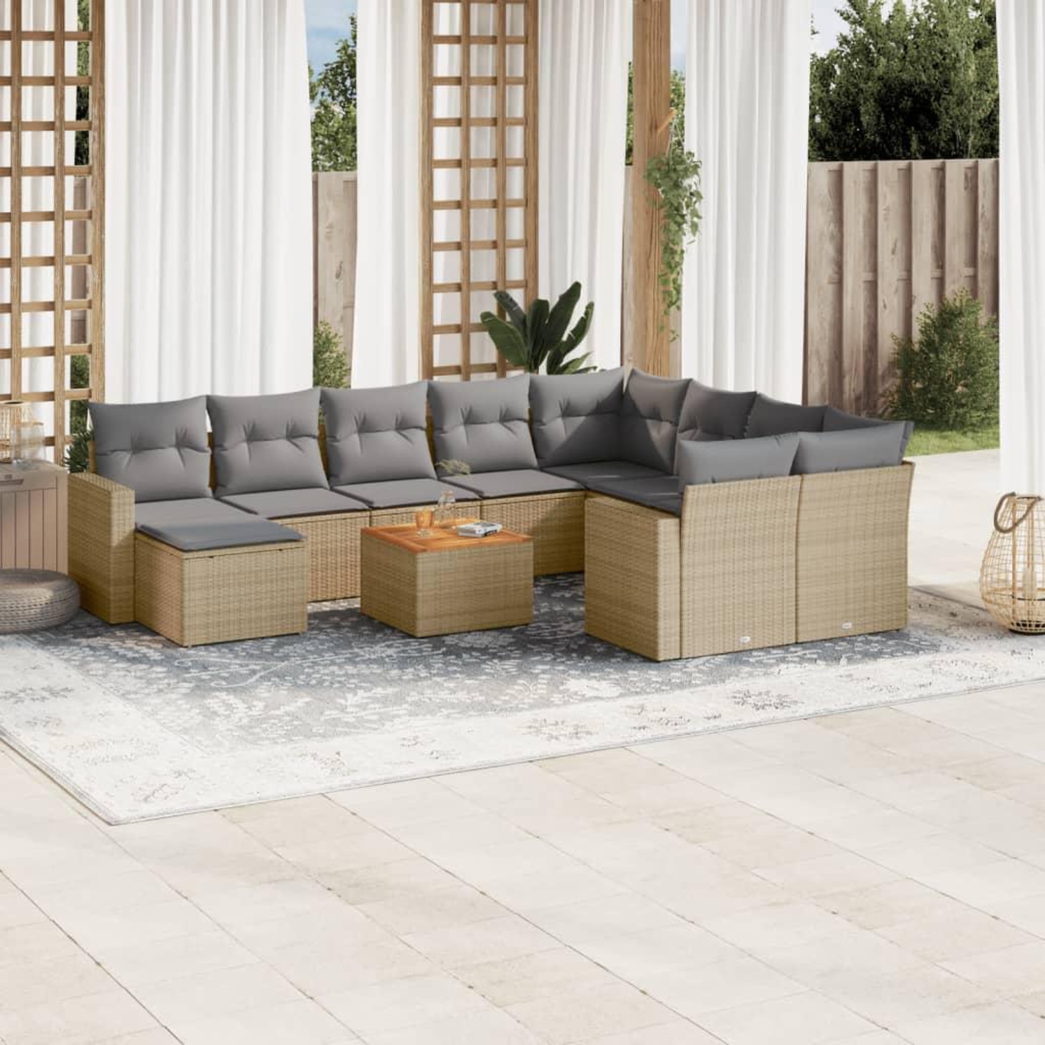 VIDAXL Salon de jardin et coussins 11 pcs melange beige resine tressee