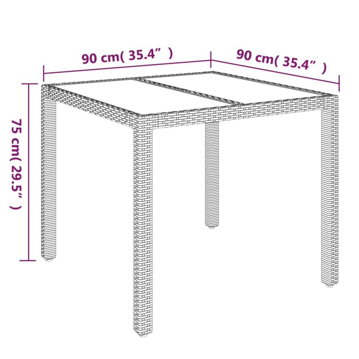 VIDAXL Table de jardin dessus en verre Noir 90x90x75 cm Resine tressee