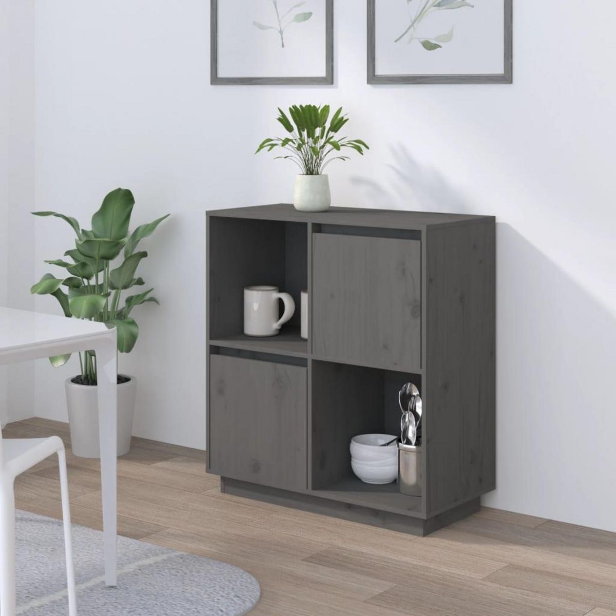 VIDAXL Buffet Gris 74x35x80 cm Bois massif de pin