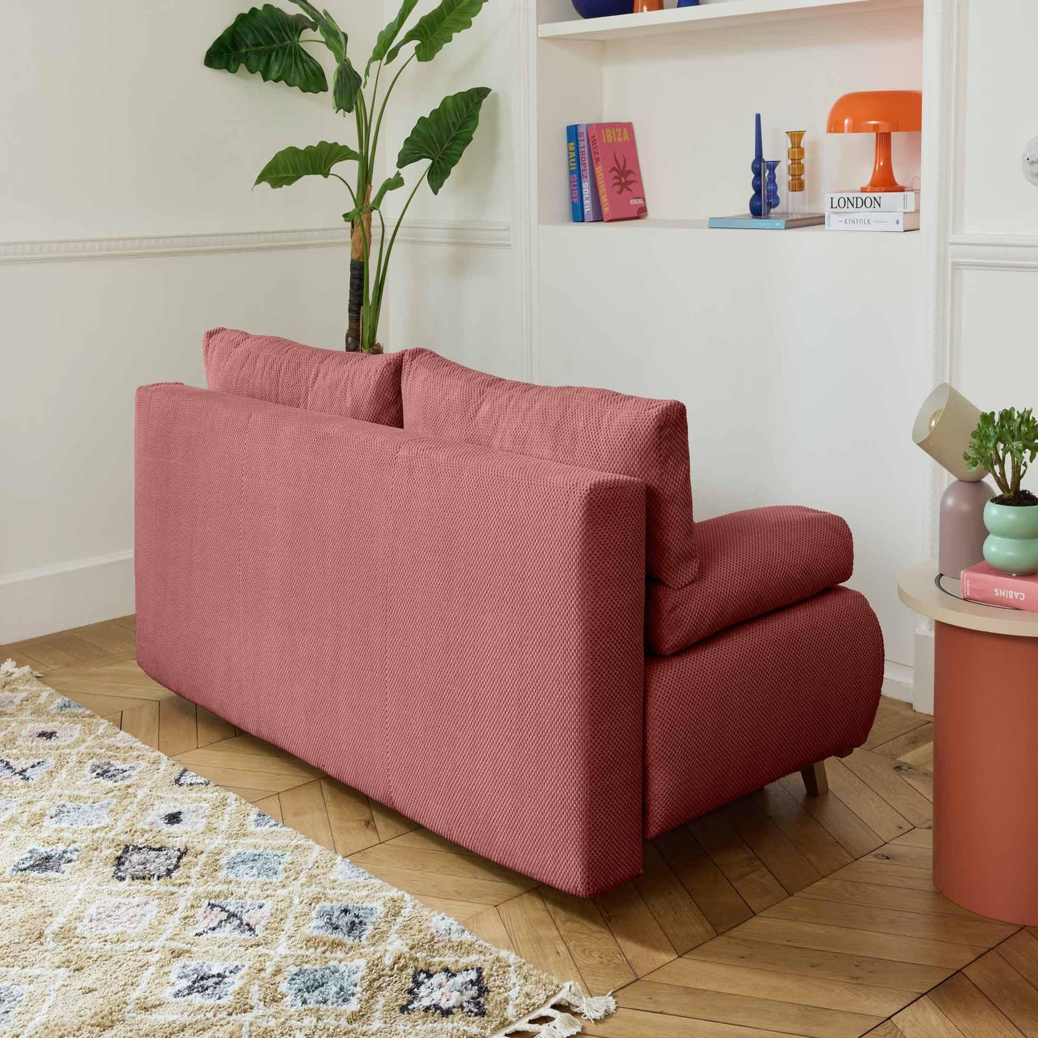 Voir la diapositive 5 : BEST MOBILIER Cristal - canapé 3 places - convertible avec coffre et grand pouf - en velours texturé