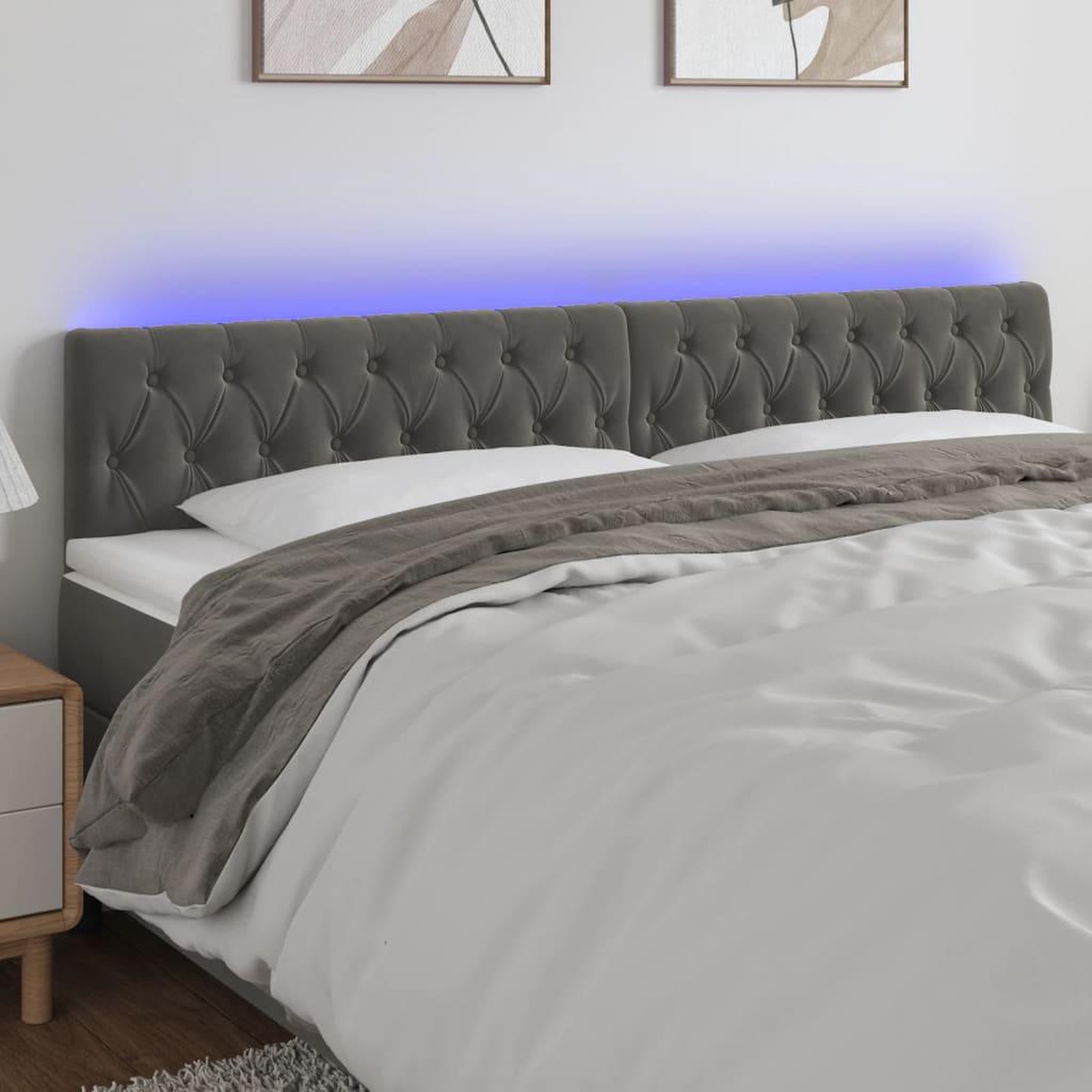 Voir la diapositive 1 : VIDAXL Tete de lit a LED Gris fonce 200x7x78/88 cm Velours