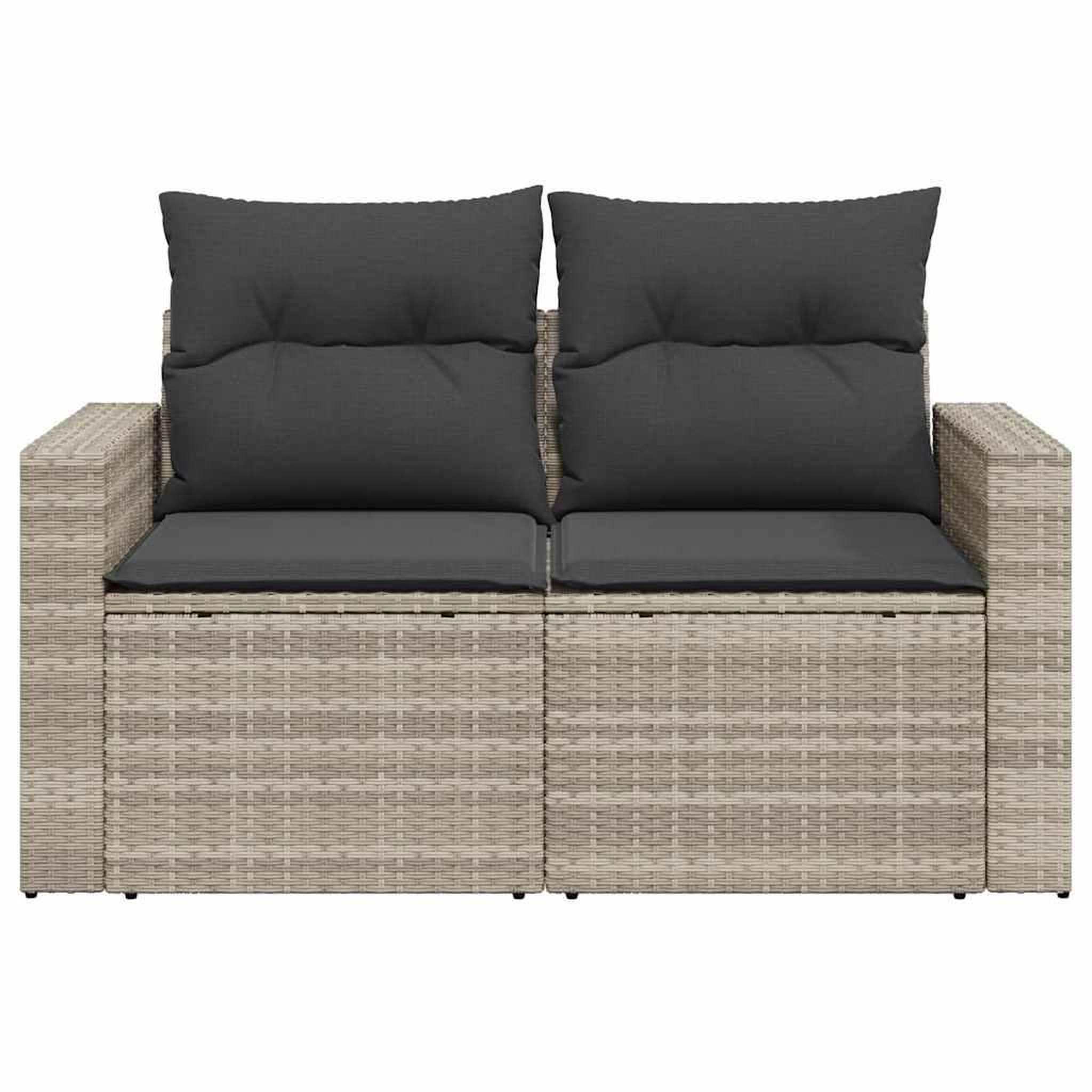 Voir la diapositive 4 : VIDAXL Canape de jardin 2 places et coussins gris clair resine tressee