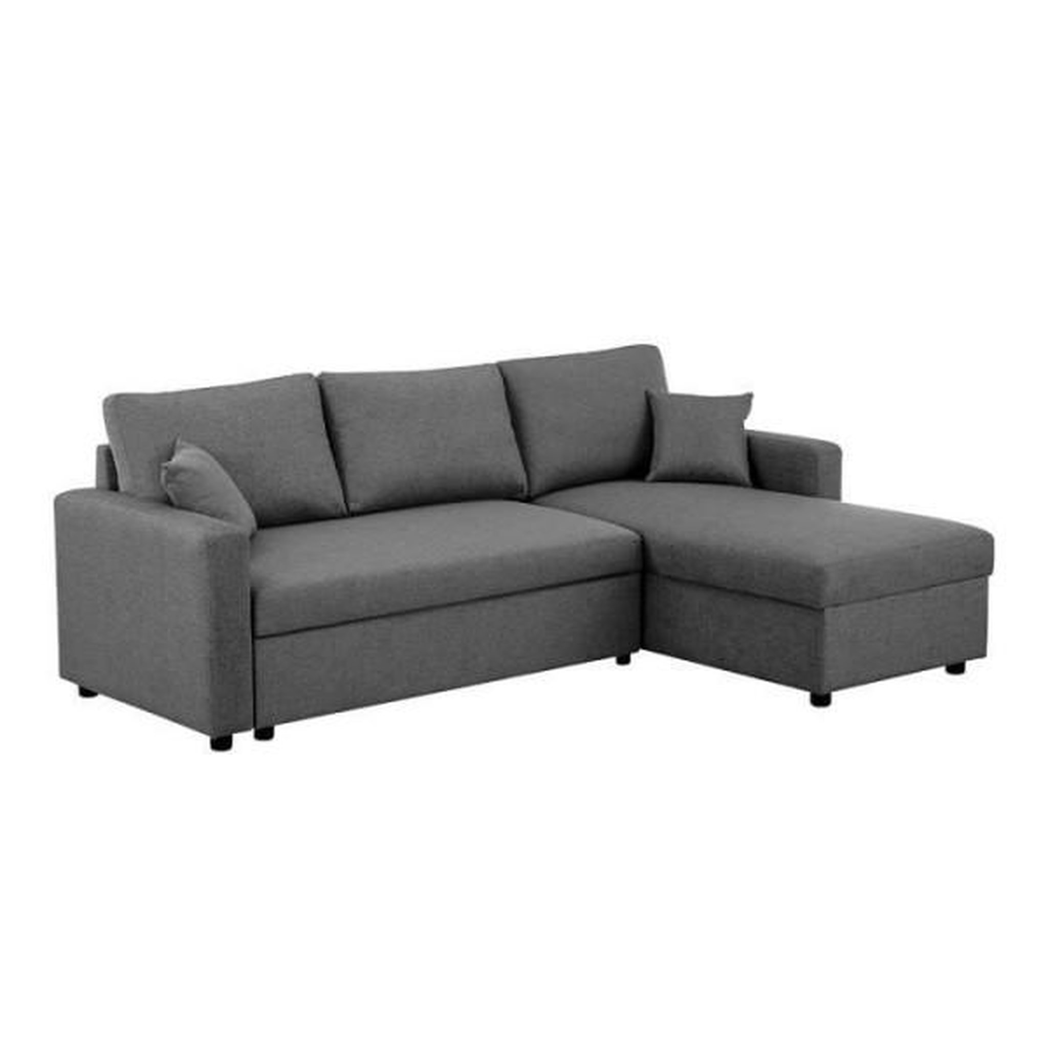 Voir la diapositive 3 : MARKET24 Canapé d'angle fixe + 2 coussins - Tissu Gris - L 228 x P 148 x H 86 cm - OWENS