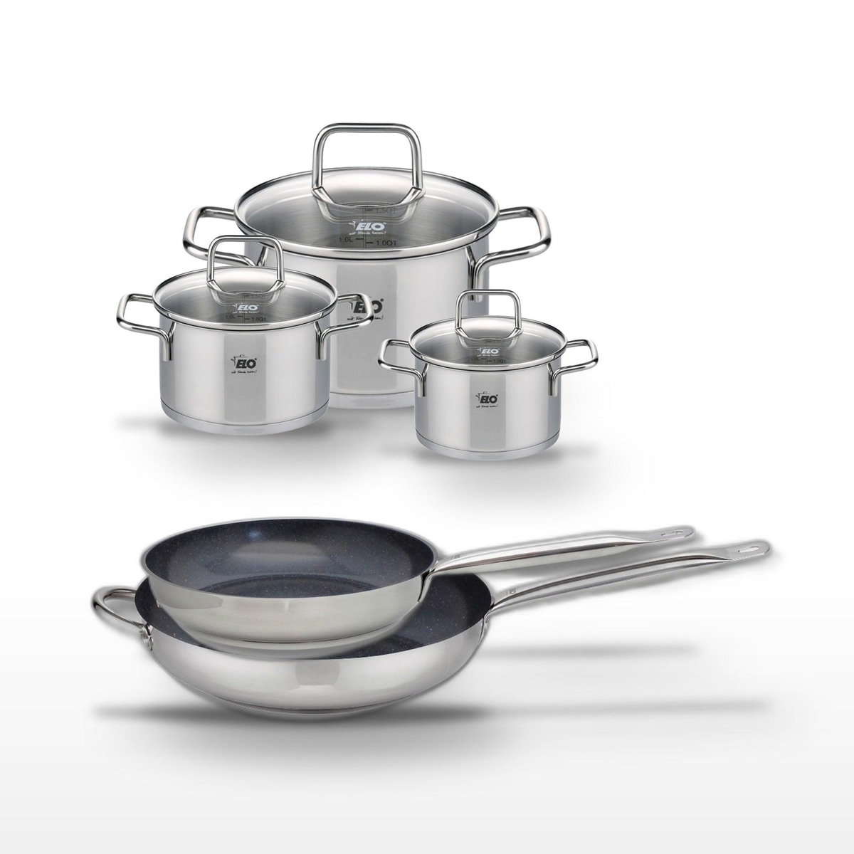 ELO Lot Poêles 28/32cm et Faitouts 12/14/20cm Elo Profi Therm Platinum