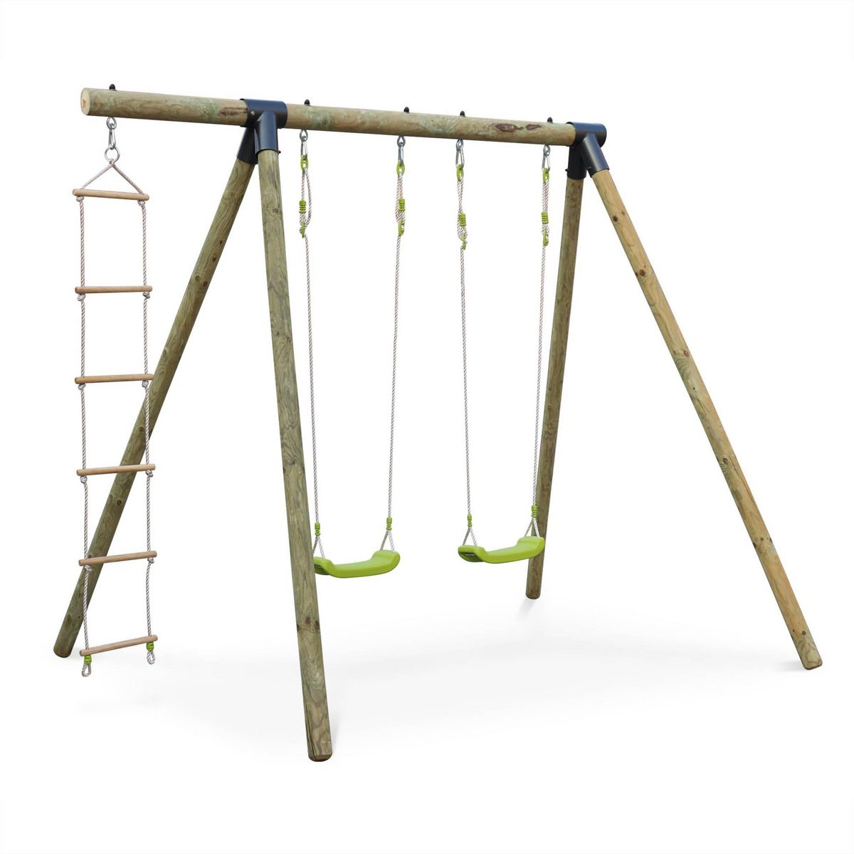 SWEEEK Aire de jeux MISTRAL en bois avec 2 balançoires et échelle en corde en pin autoclave