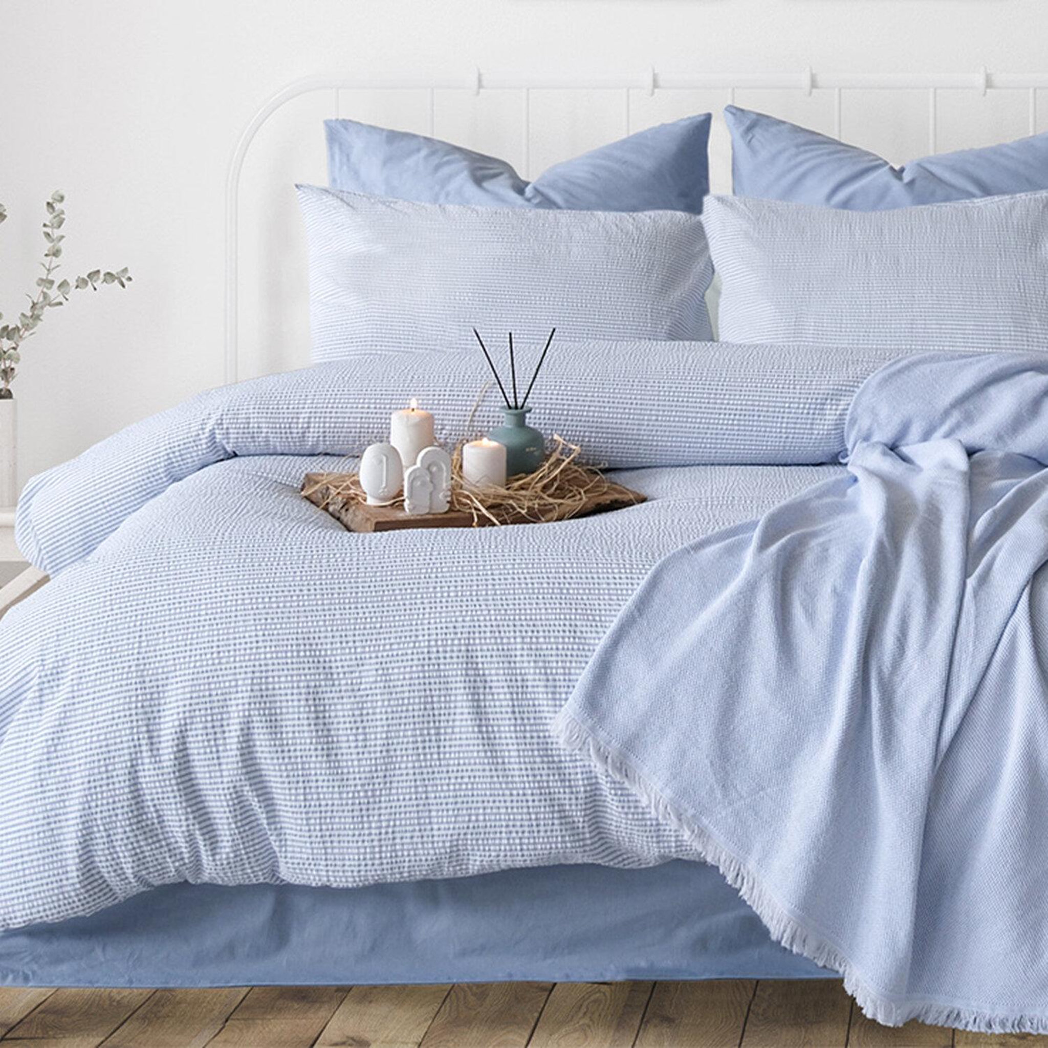 Voir la diapositive 2 : Home collection Parure housse de couette 100% coton gauffré 57fils - maribel bleu