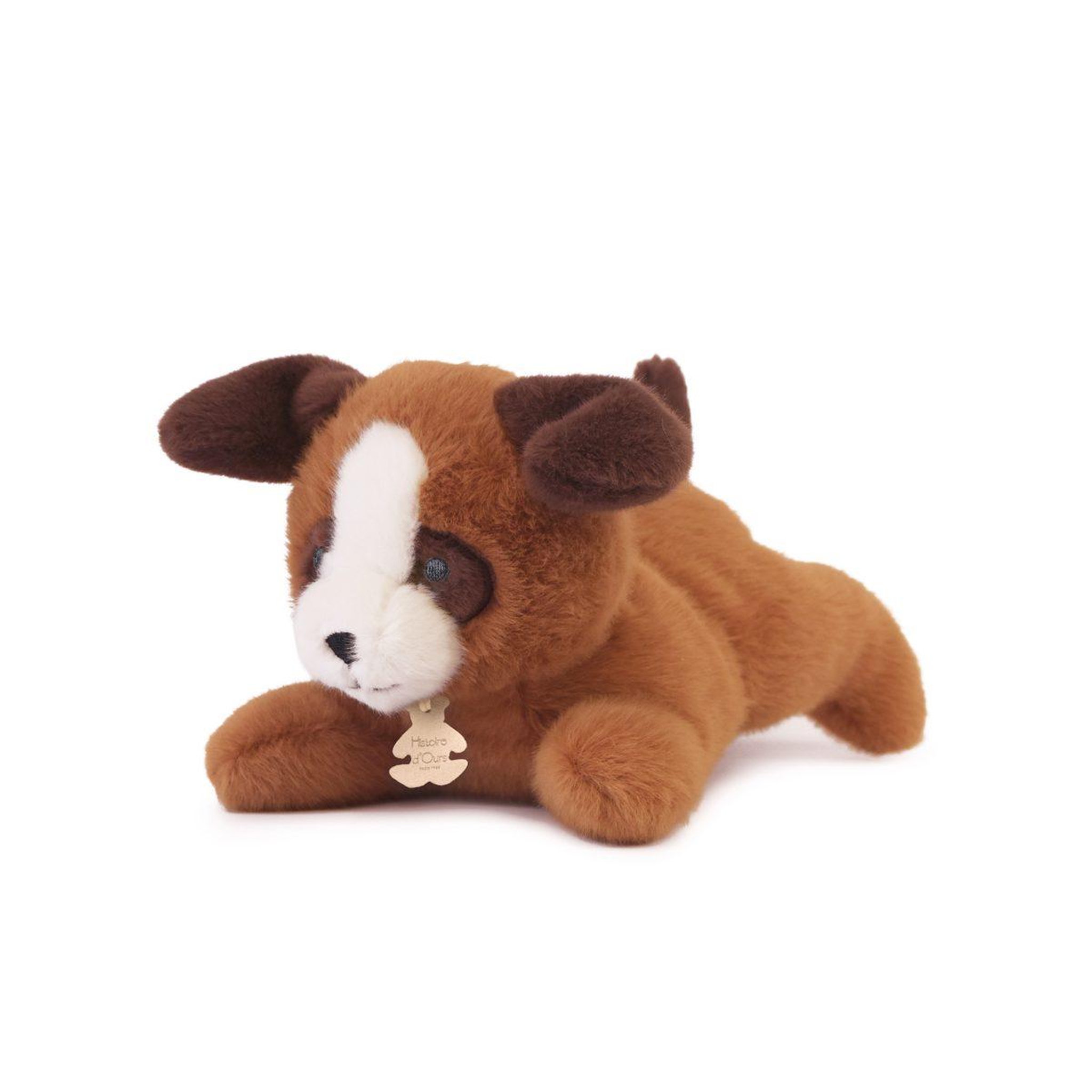 Histoire D'Ours Peluche chien marron allongee lestee - les p'tits relax - 22 cm