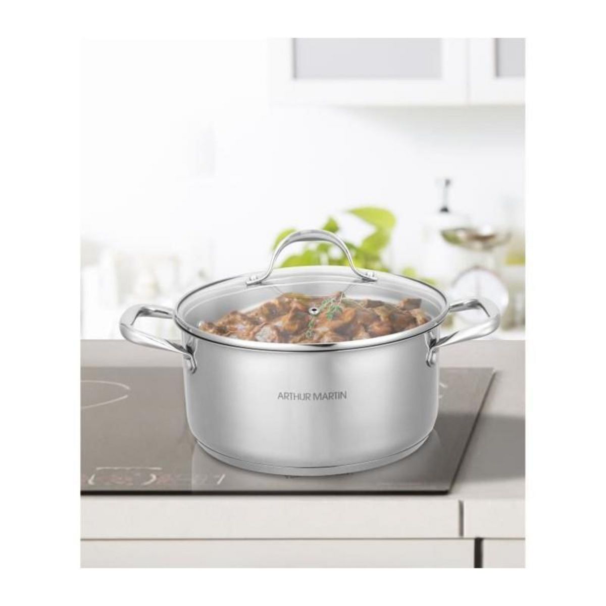 Arthur Martin AM2513 Arthur Martin Marmite 28 cm avec couvercle – Acier Inoxydable – Tous feux dont induction