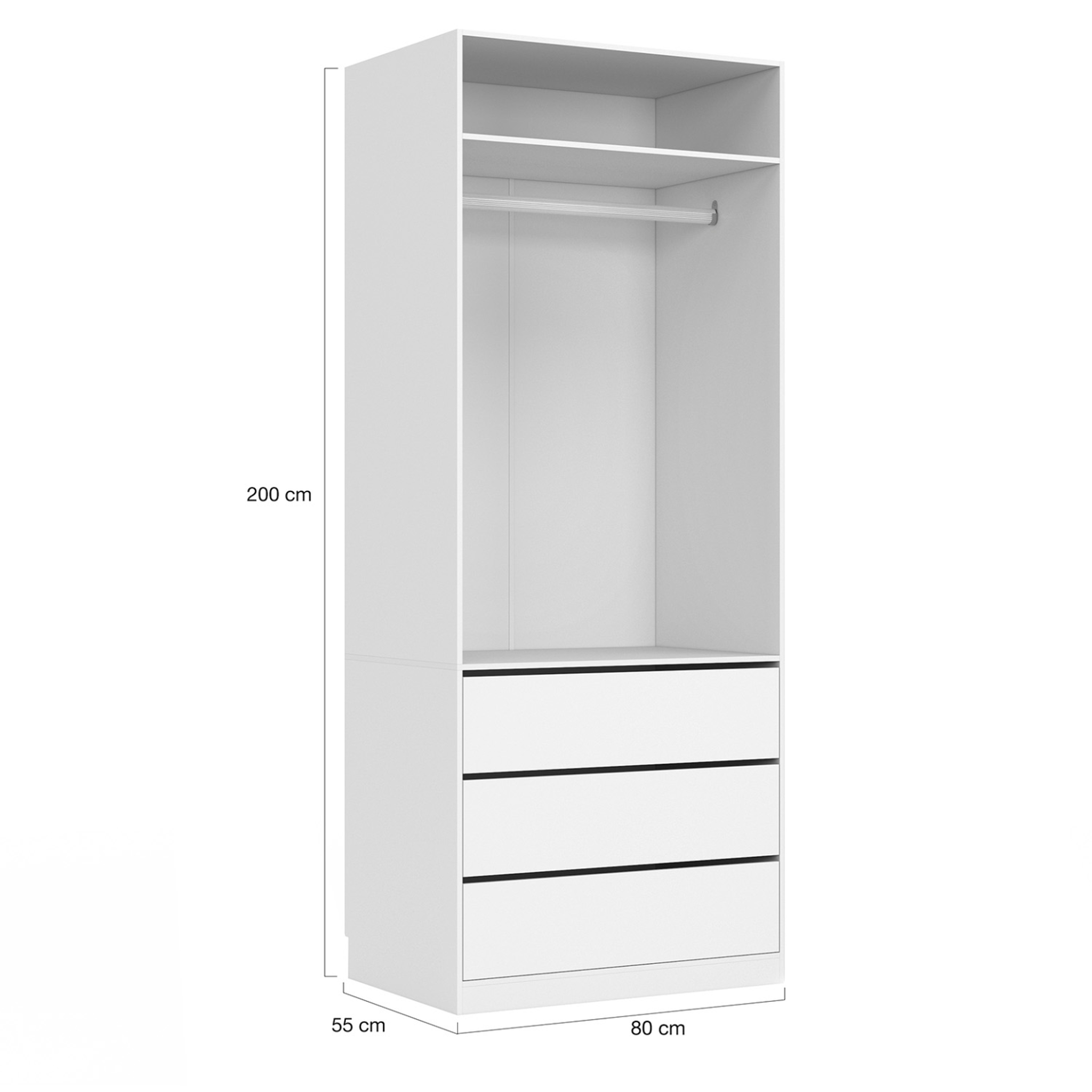 Voir la diapositive 4 : ID MARKET Dressing modulable taylor 200 x 55 x 200 cm 3 modules avec penderies + étagères + tiroirs blanc