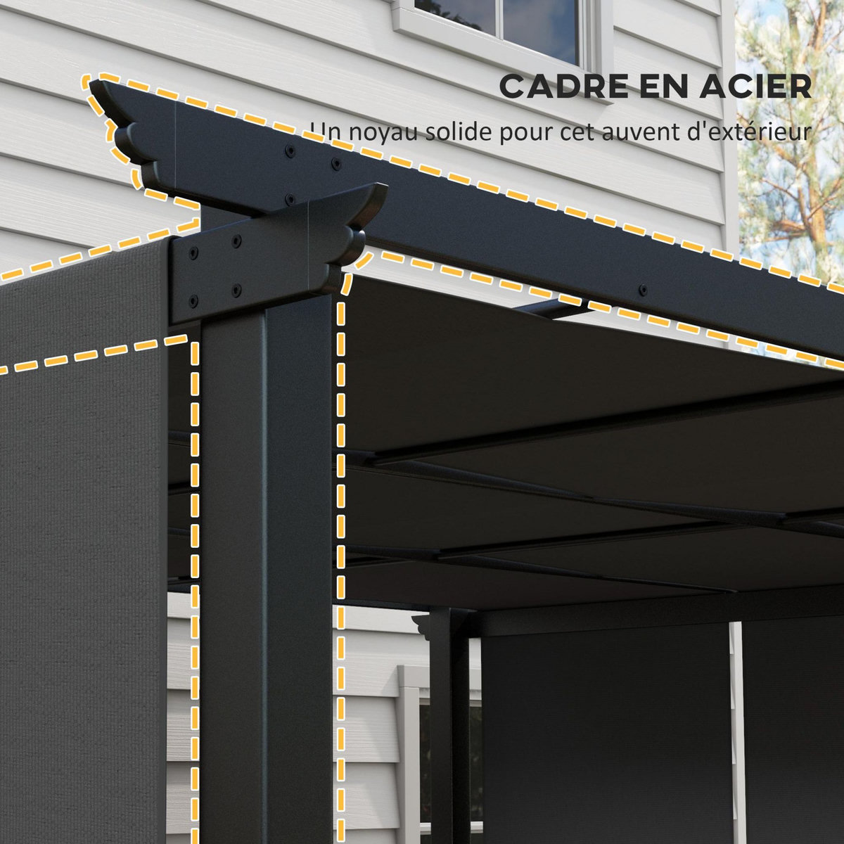 OUTSUNNY Pergola 3 toiles coulissantes - dim. 3,57L x 2,96l x 2,35H m - acier époxy noir polyester haute densité anthracite