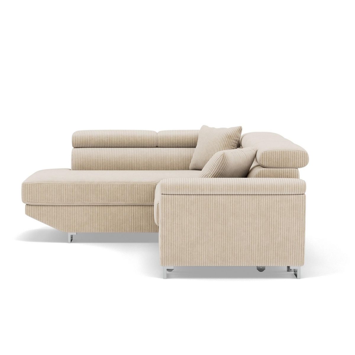 BEST MOBILIER Baoji - canapé d'angle gauche 5 places convertible avec têtières et coffre en velours côtelé