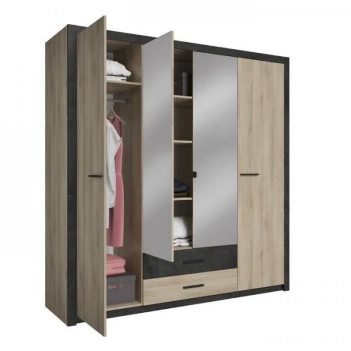 Demeyere Armoire - Décor Chene Kronberg - 4 portes et 2 tiroirs - Chambre - L 198 x H 203,1 x 56,6 cm - COLORADO