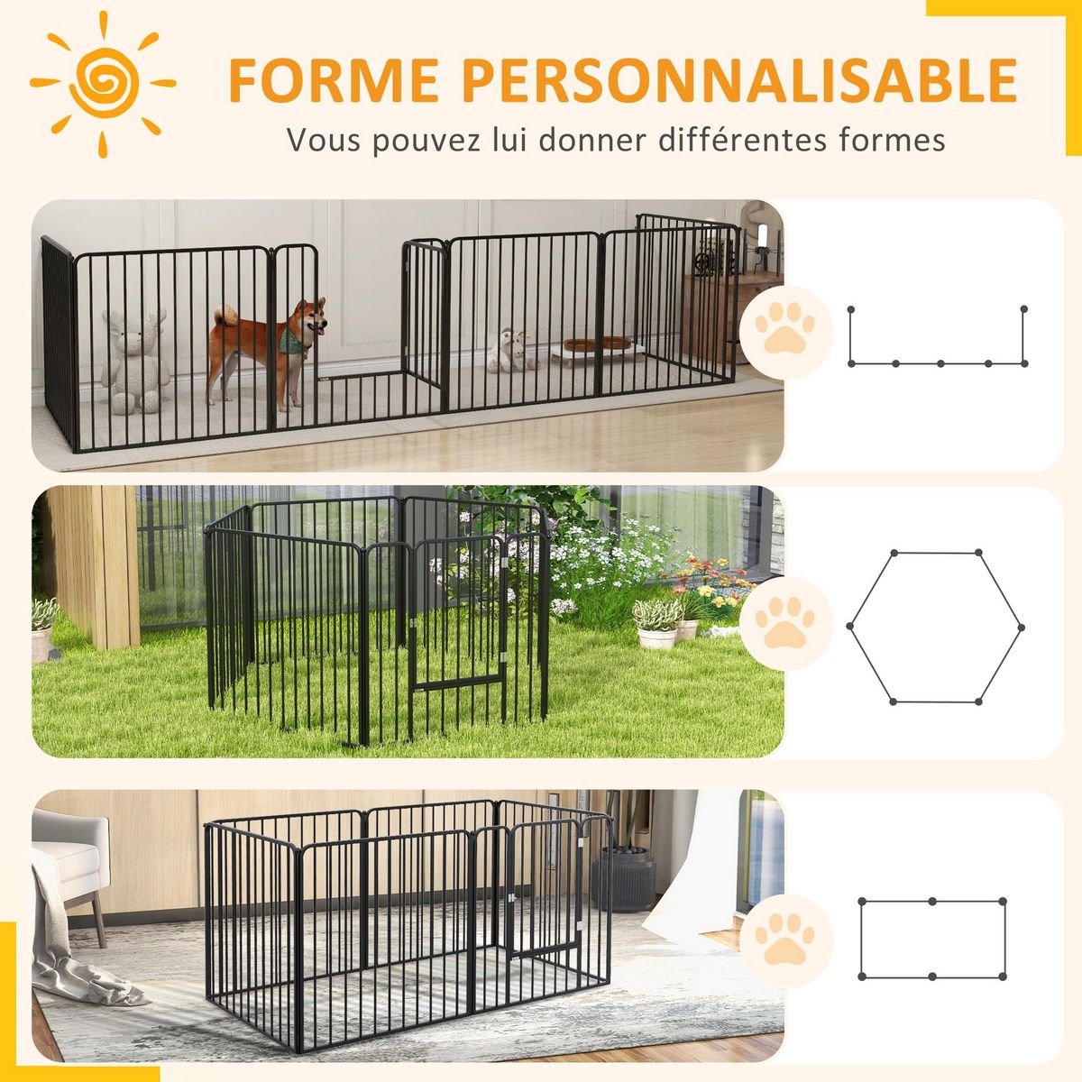 PAWHUT Parc enclos modulable pour chien porte 6 panneaux noir
