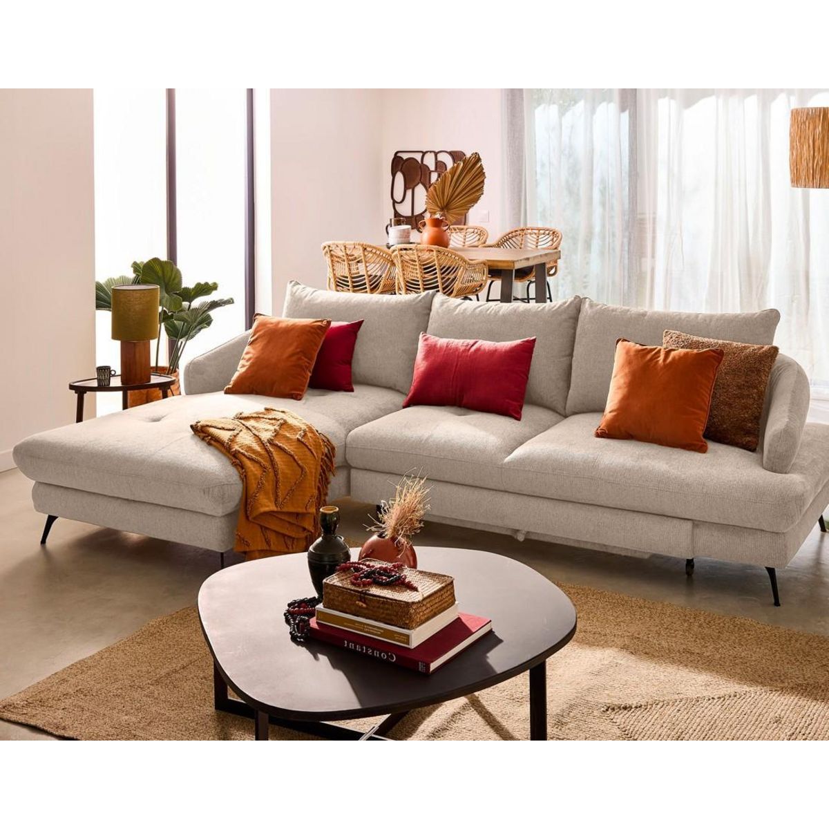 LISA DESIGN Ninon - canapé d'angle gauche 4 places convertible avec coffre en tissu texturé