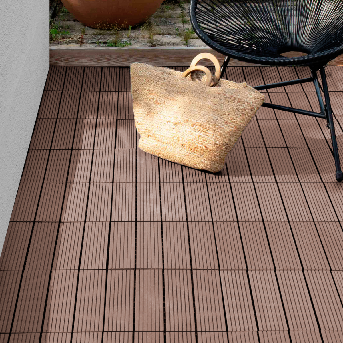 ID MARKET Lot de 5 dalles de terrasse WODHY clipsables bois composite taupe 30 x 30 cm
