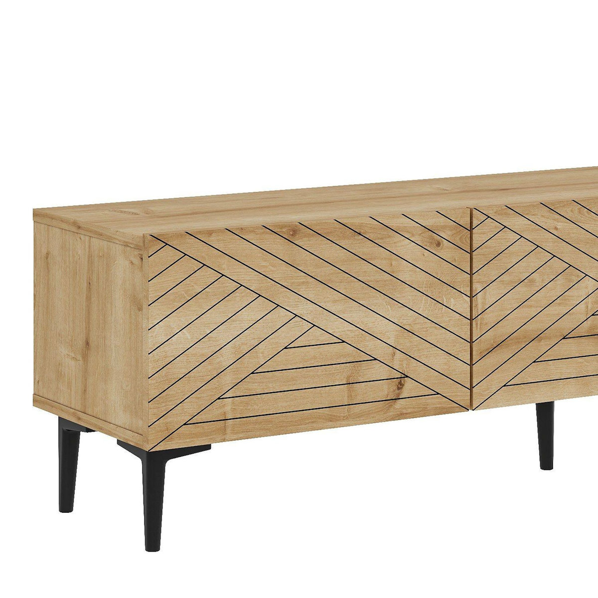 TOILINUX Meuble TV 3 portes basculantes façades motif chevron MATEO - Marron