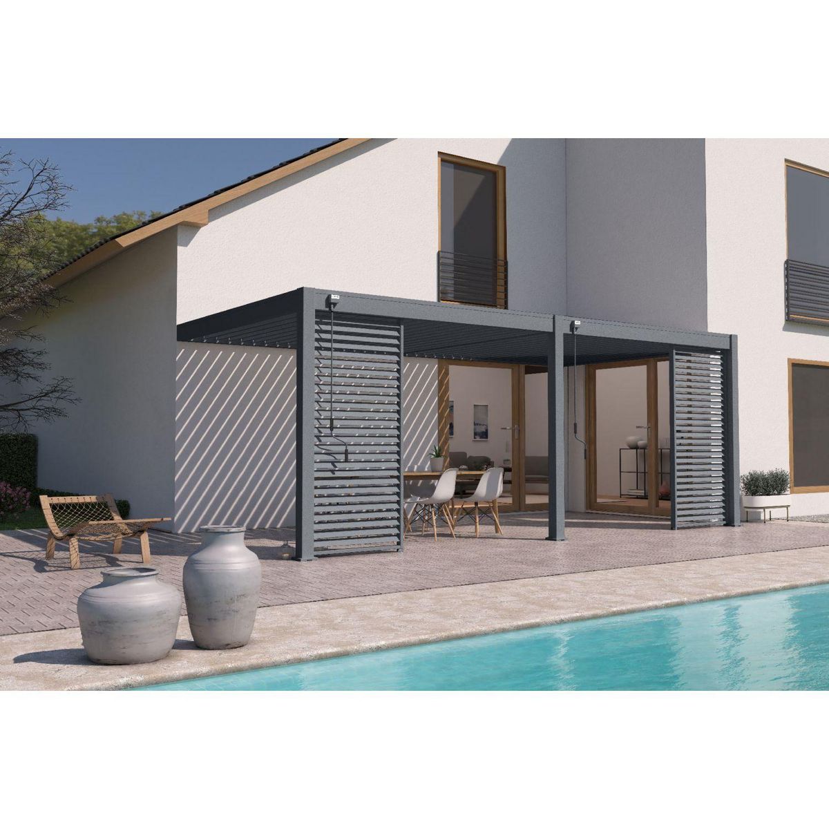 Pergola Bioclimatique adossée 3x6 m- Aluminium - Anthracite - VS OmBREA®