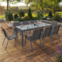 Voir la diapositive 2 : ID MARKET Salon de jardin MADRID table 190 CM et 8 chaises empilables gris anthracite plateau transparent