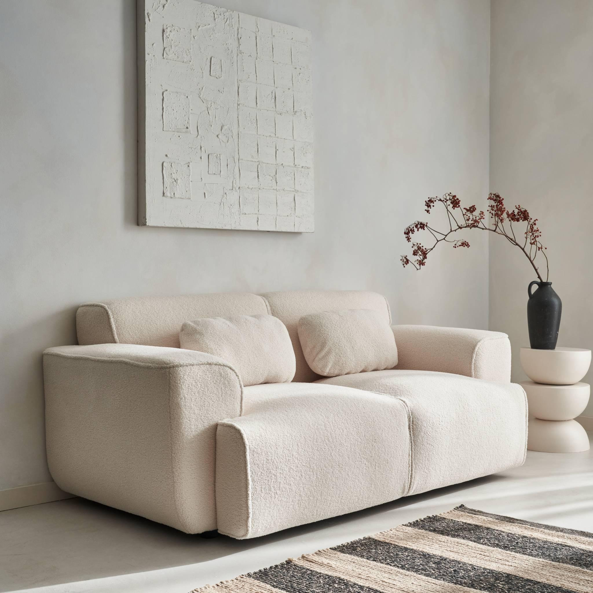 Voir la diapositive 3 : SWEEEK Canapé 2 places. tissu bouclette. 2 coussins déhoussables. Wallas  L 178 x P 97.5 x H 73cm