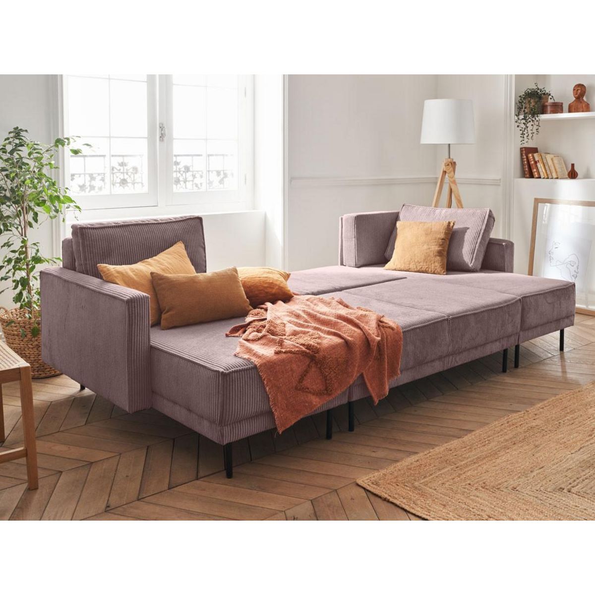 LISA DESIGN Charlie - canapé panoramique en u - 7 places - convertible avec coffre - en velours côtelé