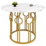 MERAX Table à manger ronde fixe blanc+doré - 100x100-100max.cm mdf et métal