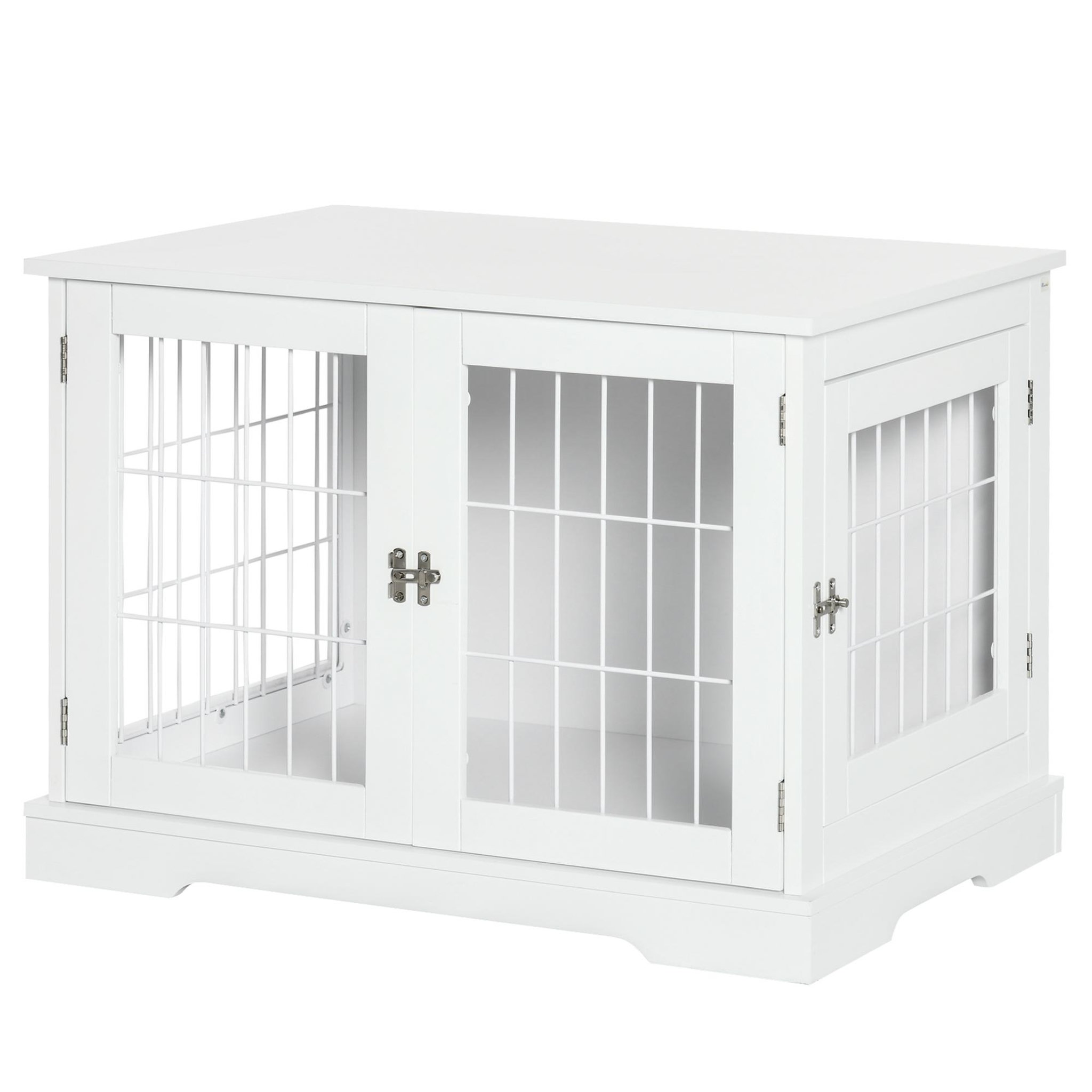 PAWHUT Cage pour chien animaux table d'appoint 2 en 1 - 2 portes verrouillables - dim. 76l x 54,5l x 56h cm - mdf acier blanc