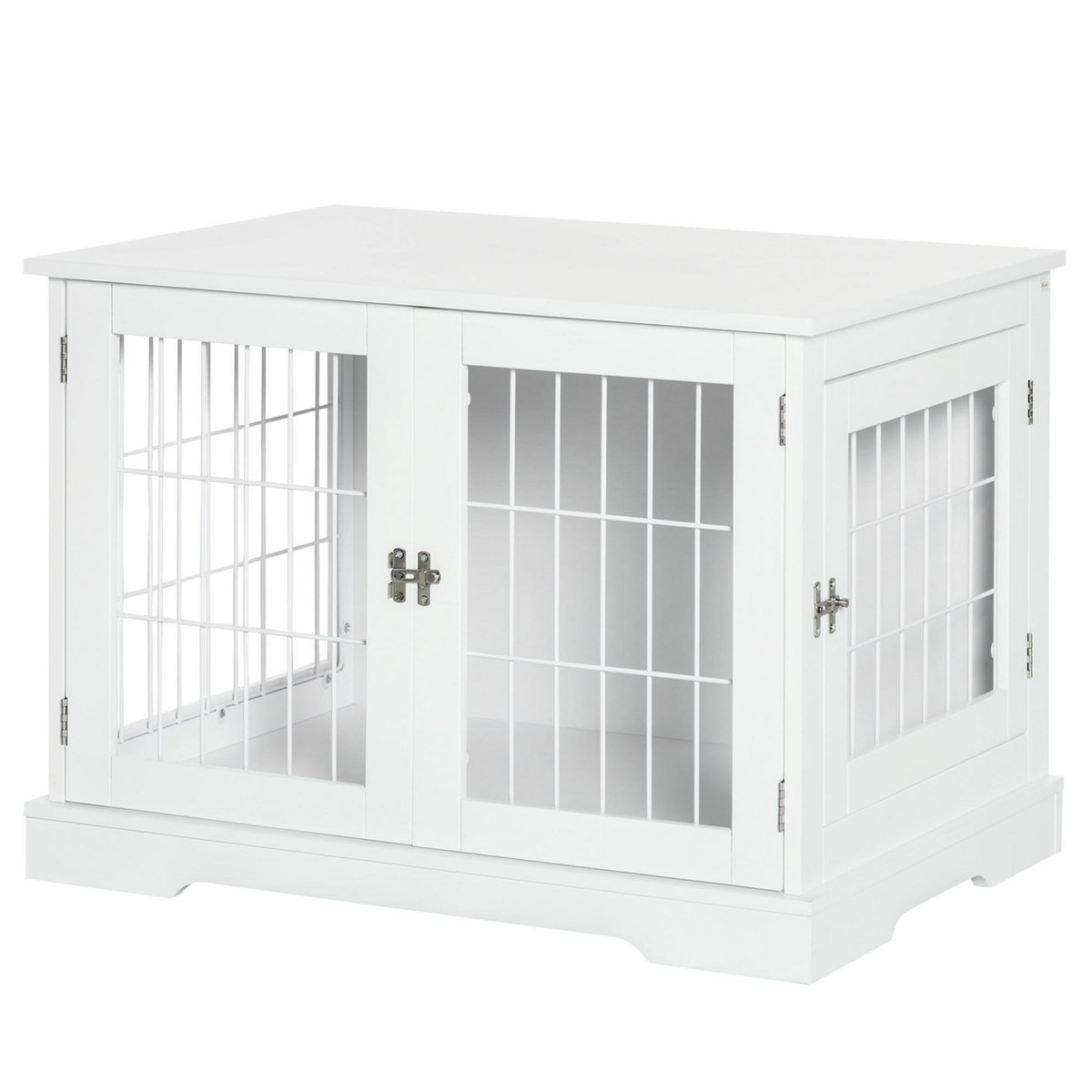 PAWHUT Cage pour chien animaux table d'appoint 2 en 1 - 2 portes verrouillables - dim. 76L x 54,5l x 56H cm - MDF acier blanc