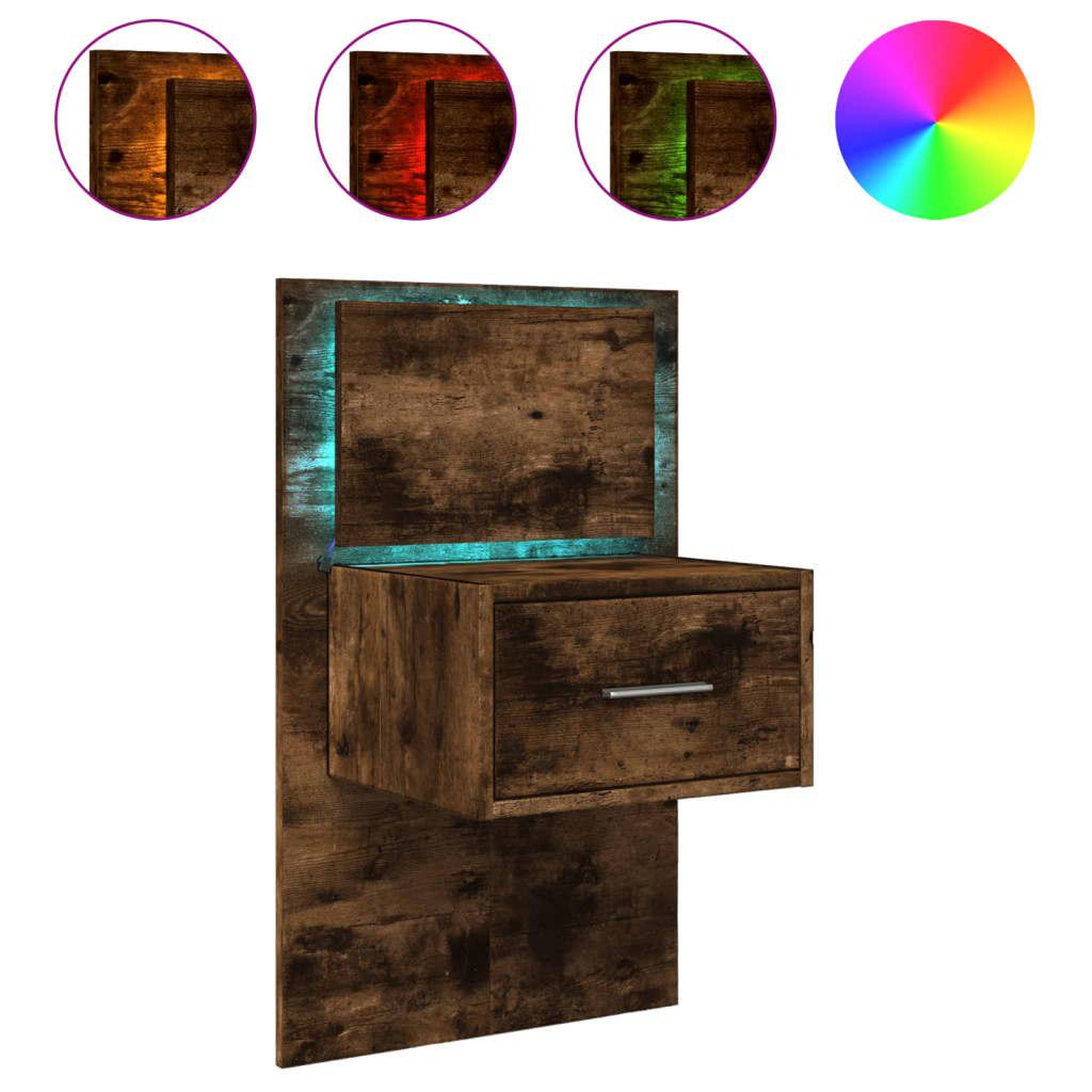 Voir la diapositive 2 : VIDAXL Table de chevet murale avec lumieres LED chene fume