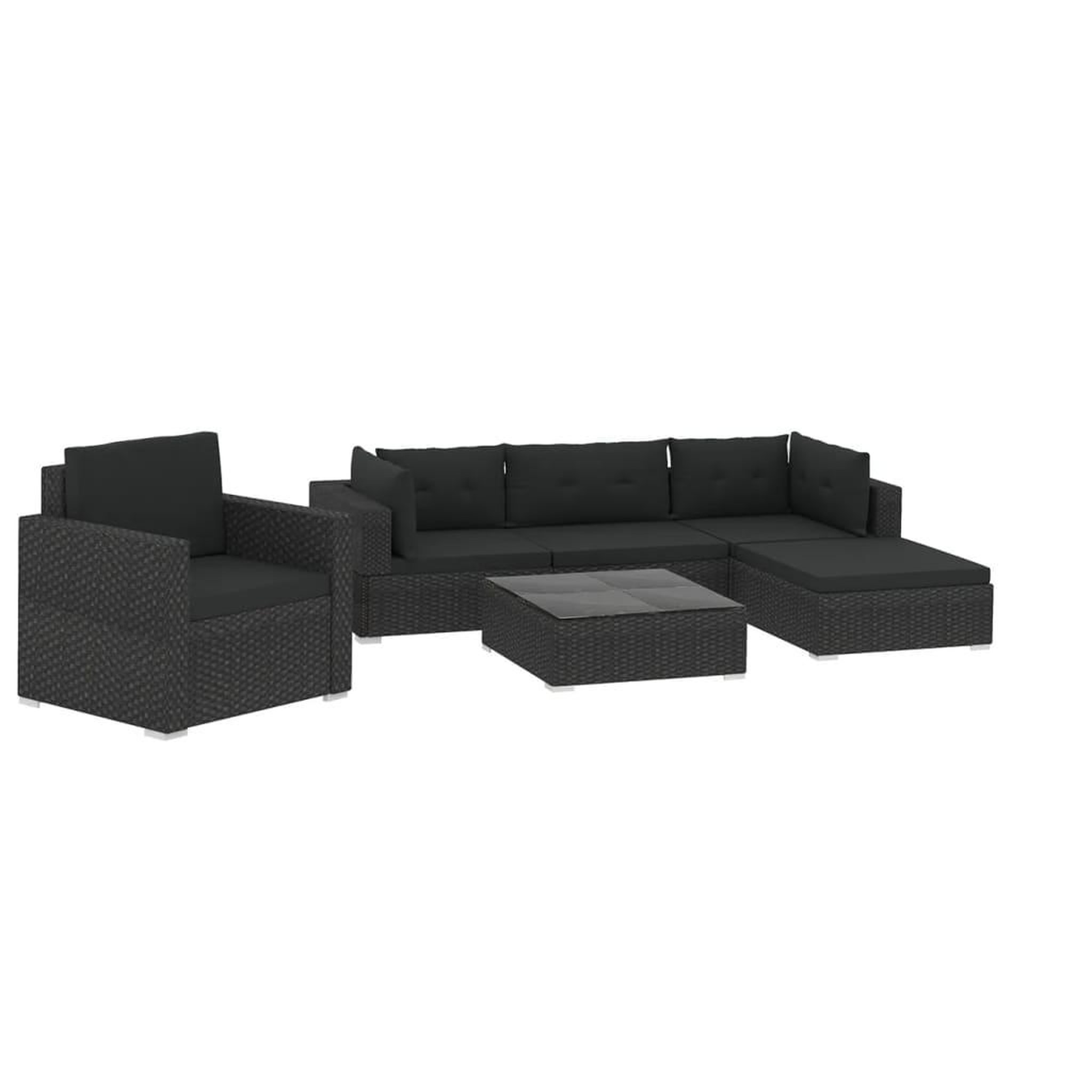 Voir la diapositive 2 : VIDAXL Salon de jardin 6 pcs avec coussins Resine tressee Noir
