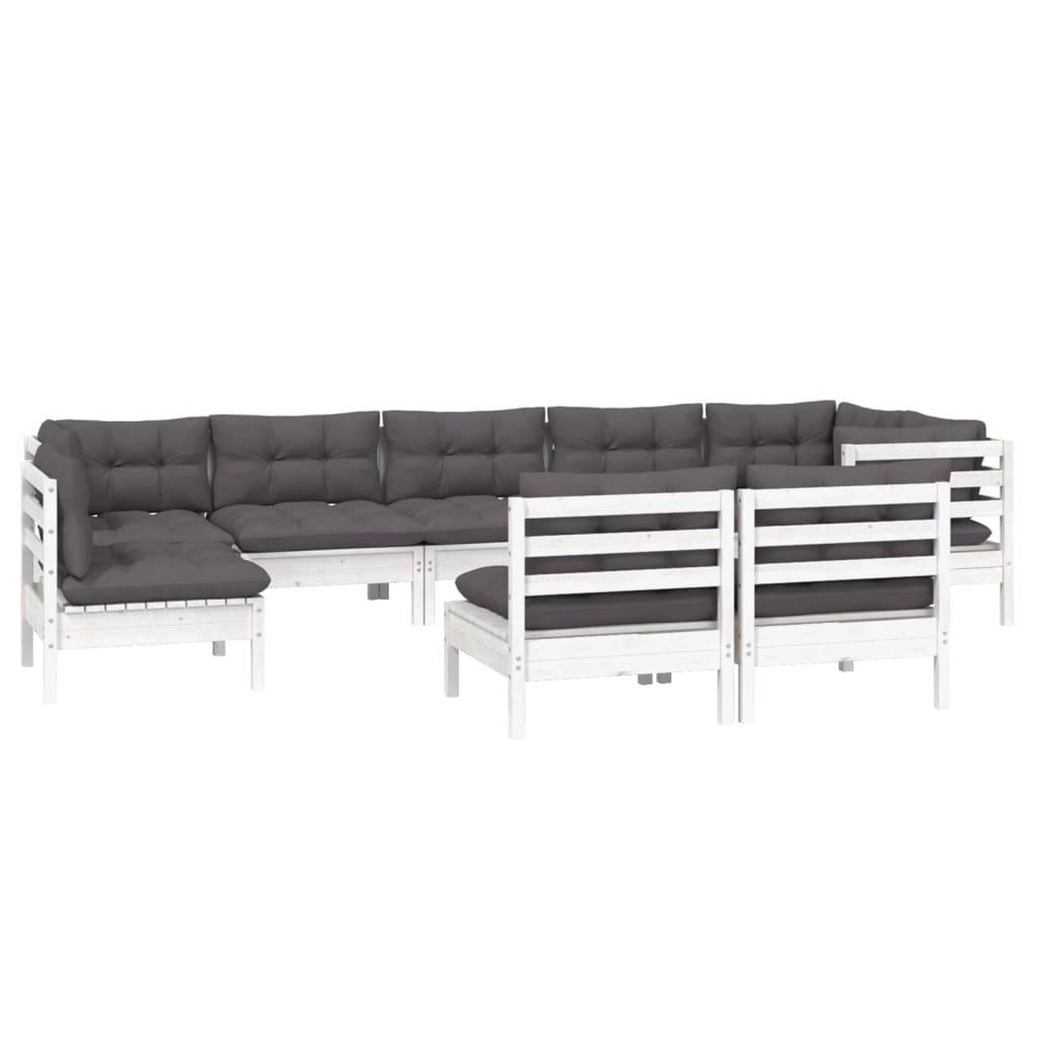 Voir la diapositive 3 : VIDAXL Salon de jardin 9 pcs avec coussins blanc bois de pin massif