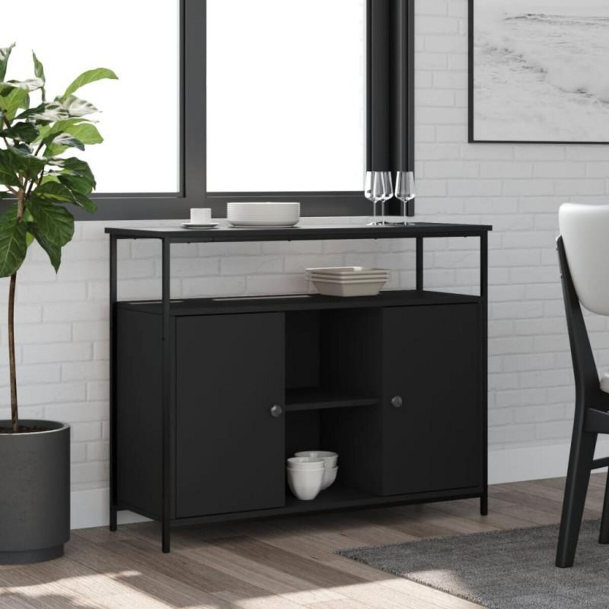 VIDAXL Buffet noir 100x35x80 cm bois d ingénierie