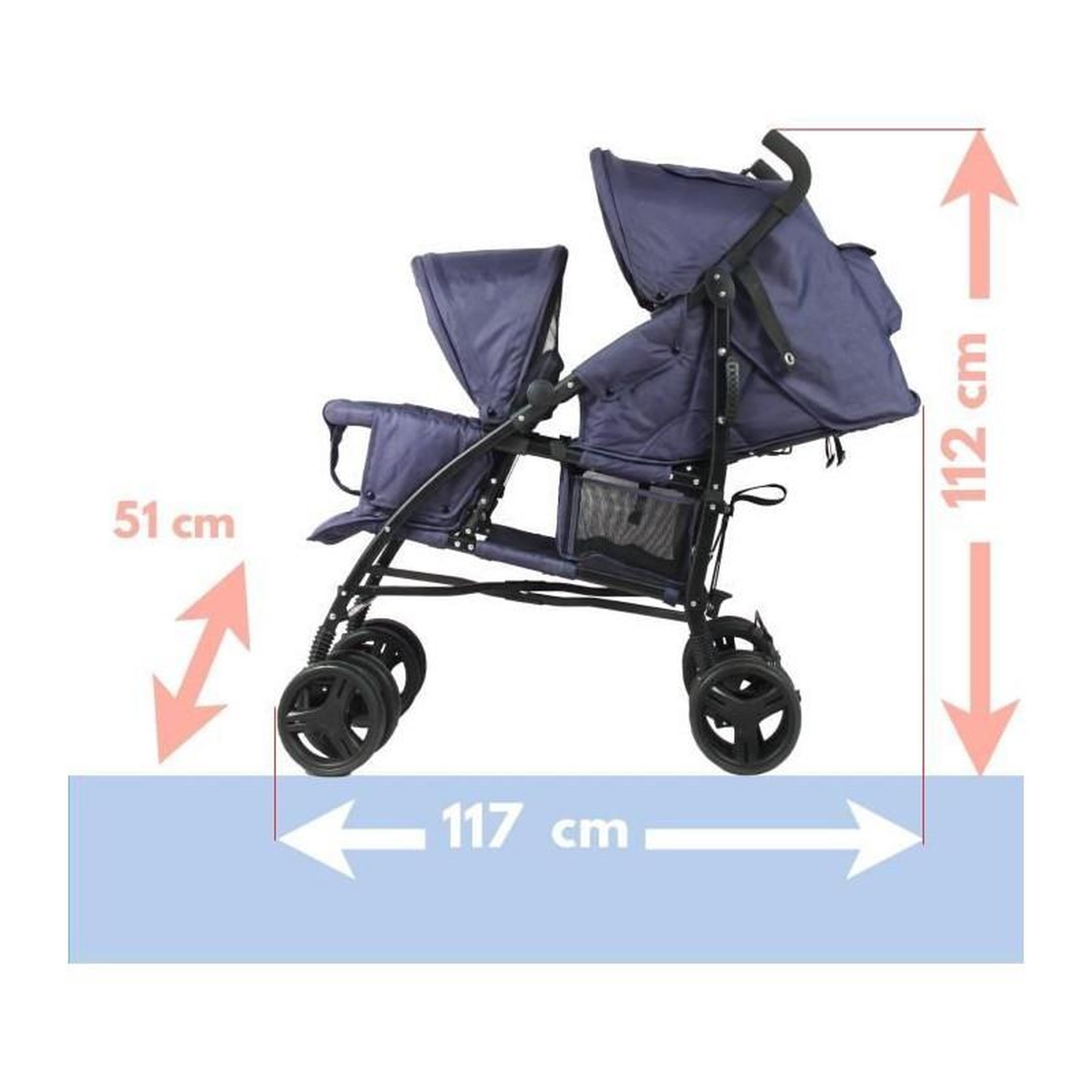Voir la diapositive 6 : BAMBISOL Poussette canne double BAMBISOL - 6-36 mois pour le siege avant (max 15 kg) et de 0-36 mois (max 15 kg) pour le siege arriere