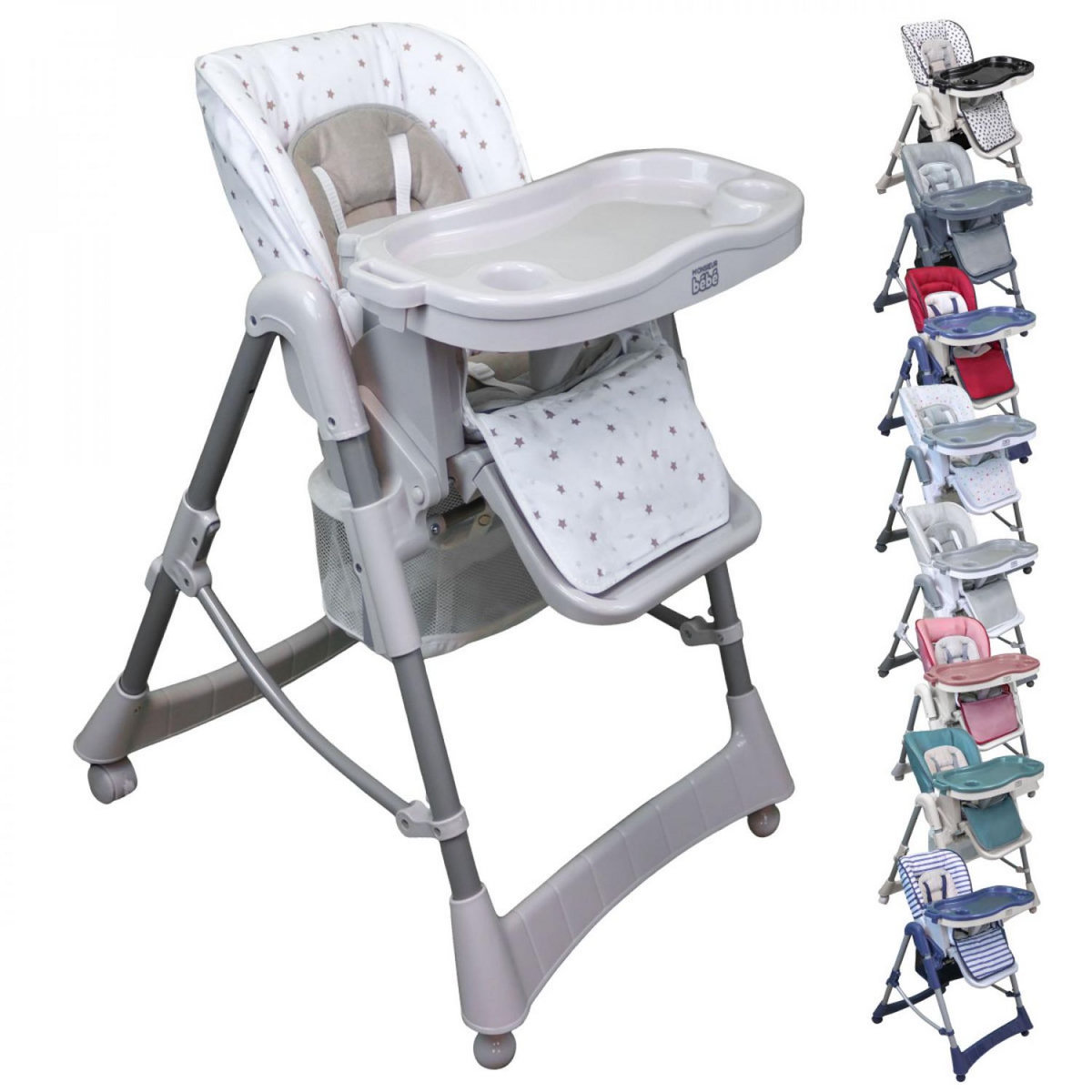 Monsieur Bébé Chaise haute bébé pliable réglable hauteur dossier tablette - Ptit