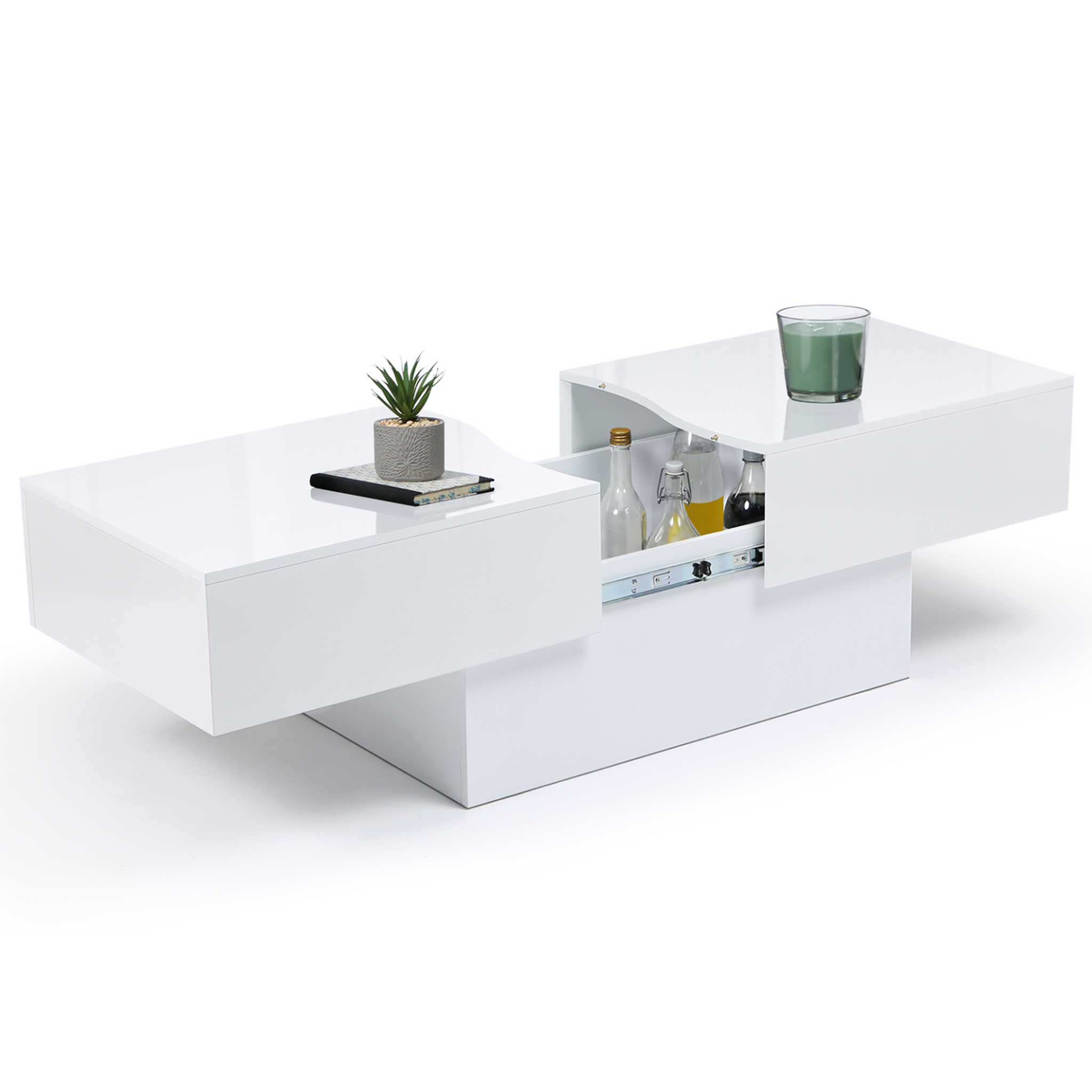 ID MARKET Table basse coulissante rectangulaire marta bois blanc