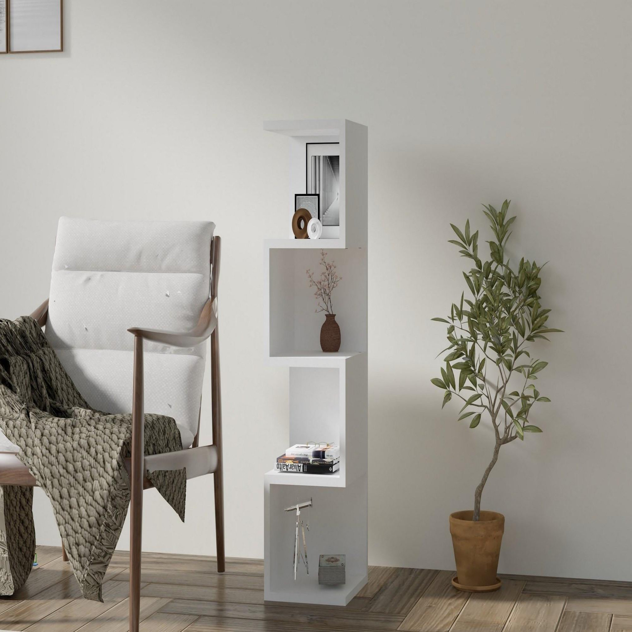 Voir la diapositive 2 : Habitat et Jardin Bibliothèque en bois  alin  - 27 x 25 x 95 cm - blanc