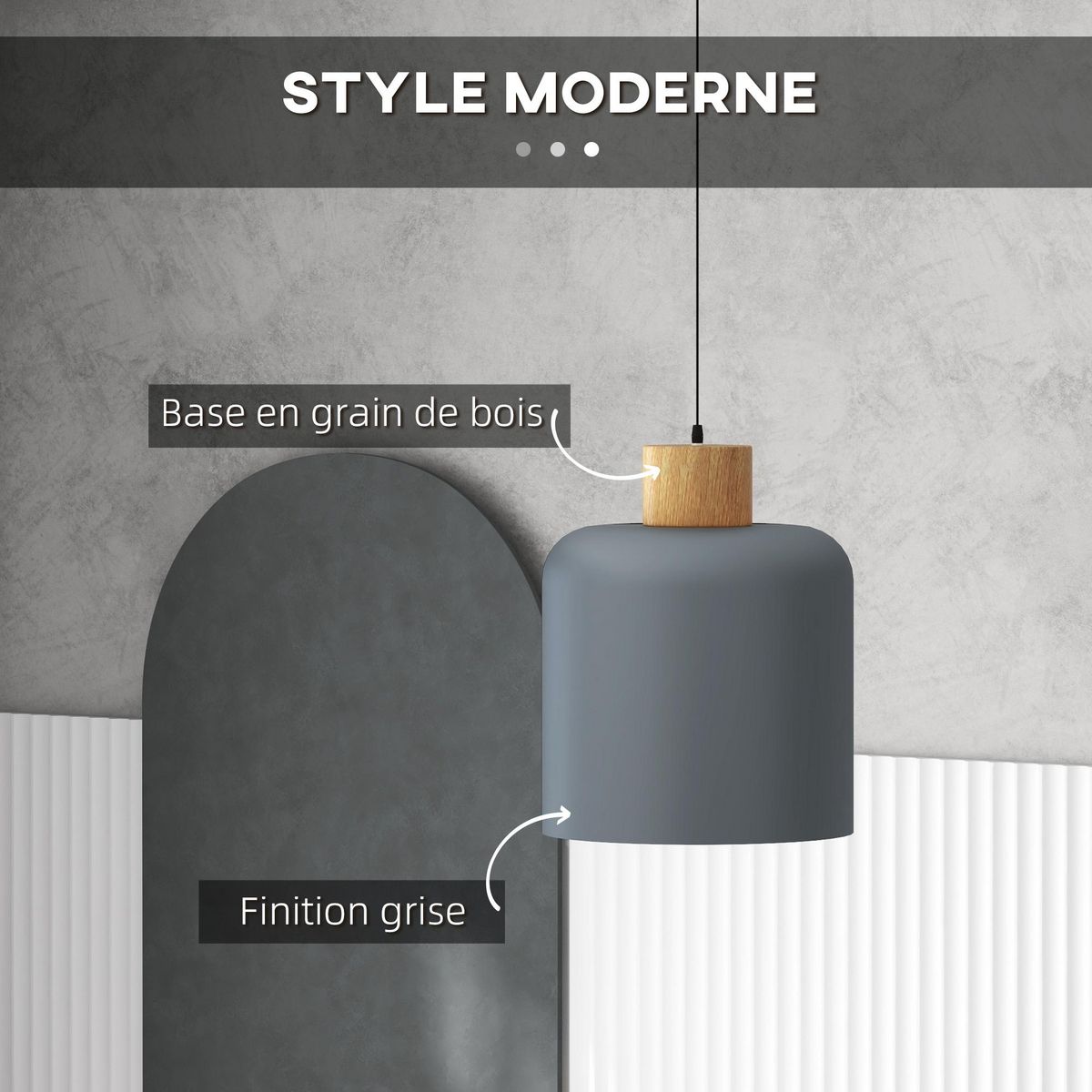 HOMCOM Lustre suspension design scandinave hauteur ajustable Ø 28,5 cm douille E27 gris aspect bois