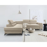 BEST MOBILIER Aneta - canapé d'angle gauche 5 places - convertible avec coffre et têtières - en velours. Coloris disponibles : Noir