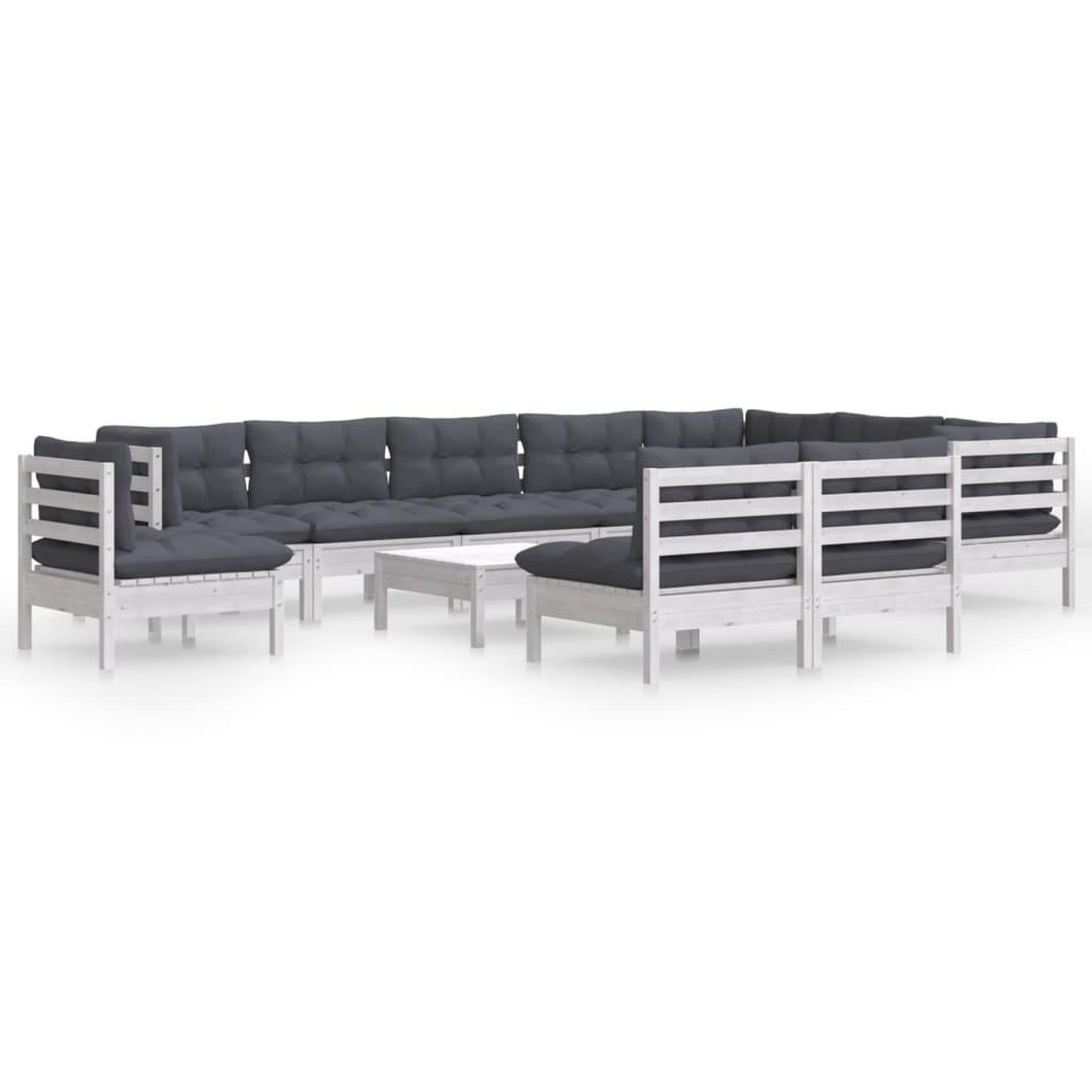 Voir la diapositive 2 : VIDAXL Salon de jardin 11 pcs avec coussins blanc bois de pin solide