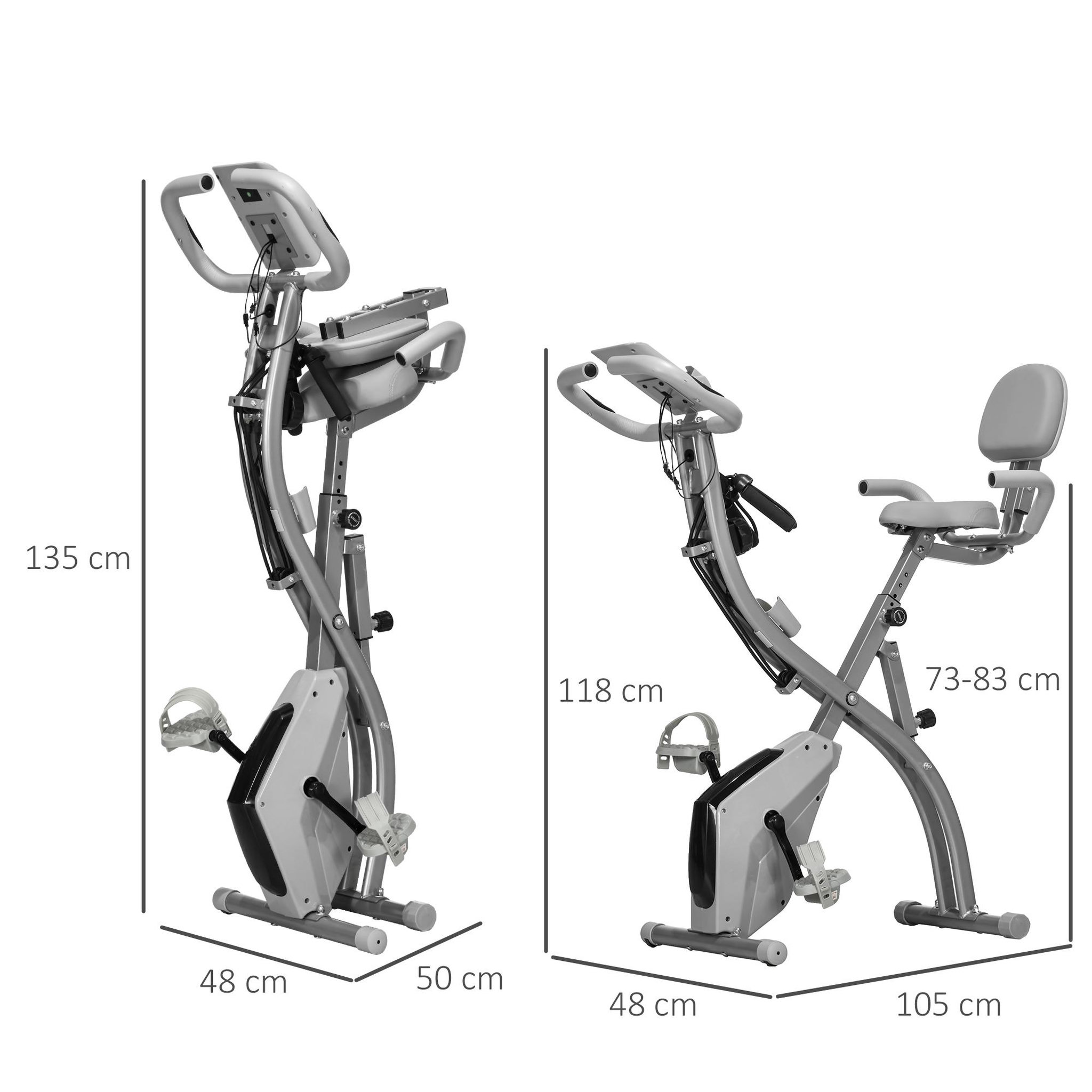 Voir la diapositive 3 : HOMCOM Vélo d'appartement pliant 8 niveaux de résistance magnétique dossier selle réglable poignées ergonomiques écran LCD multifonction suspensions support tablette acier