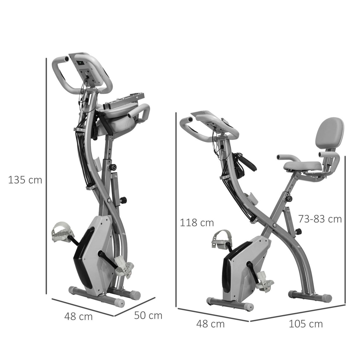 HOMCOM Vélo d'appartement pliant 8 niveaux de résistance magnétique dossier selle réglable poignées ergonomiques écran LCD multifonction suspensions support tablette acier