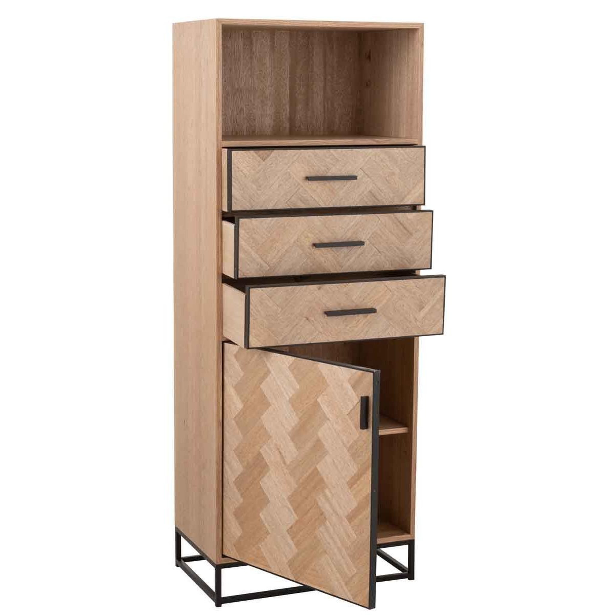 Voir la diapositive 4 : J-LINE Chiffonnier 3 tiroirs  miraza  158cm naturel & noir