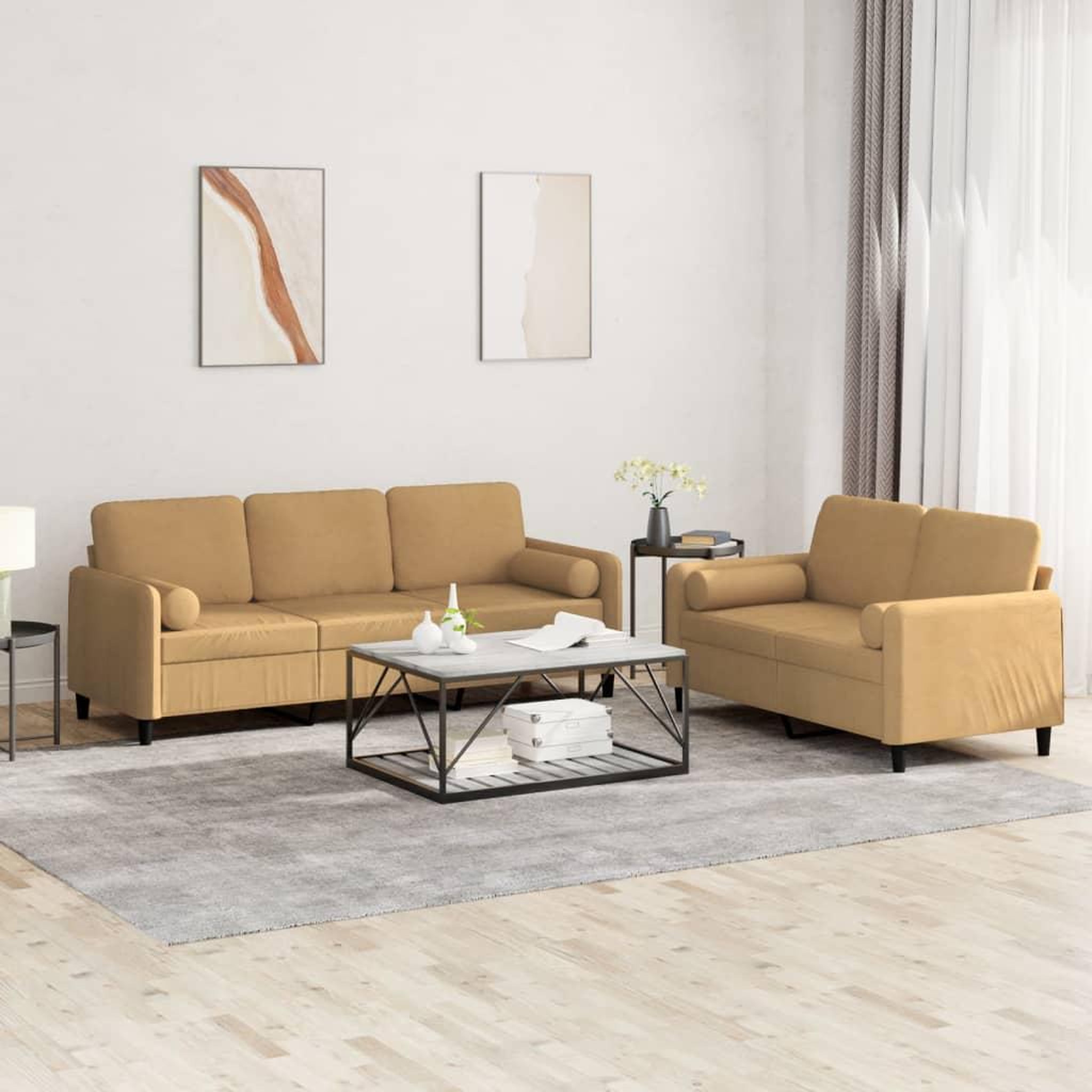 VIDAXL Ensemble de canapes 2 pcs avec coussins marron velours